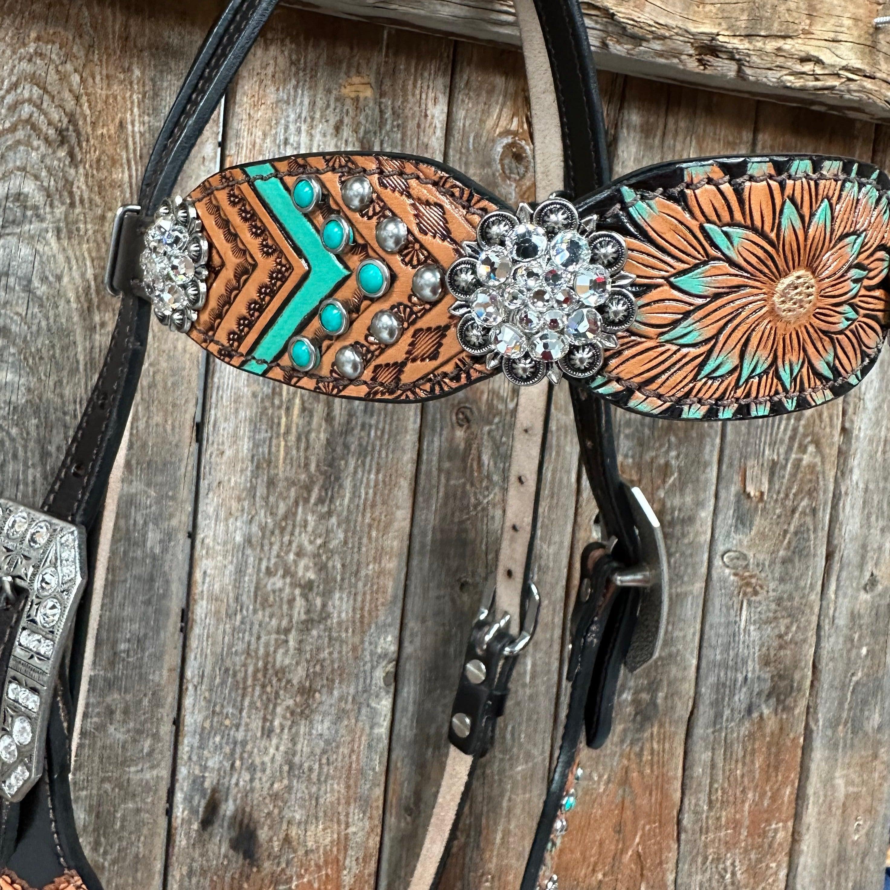 Two Tone Floral Clear Browband/ Breastcollar #BBBC515 - RODEO DRIVE