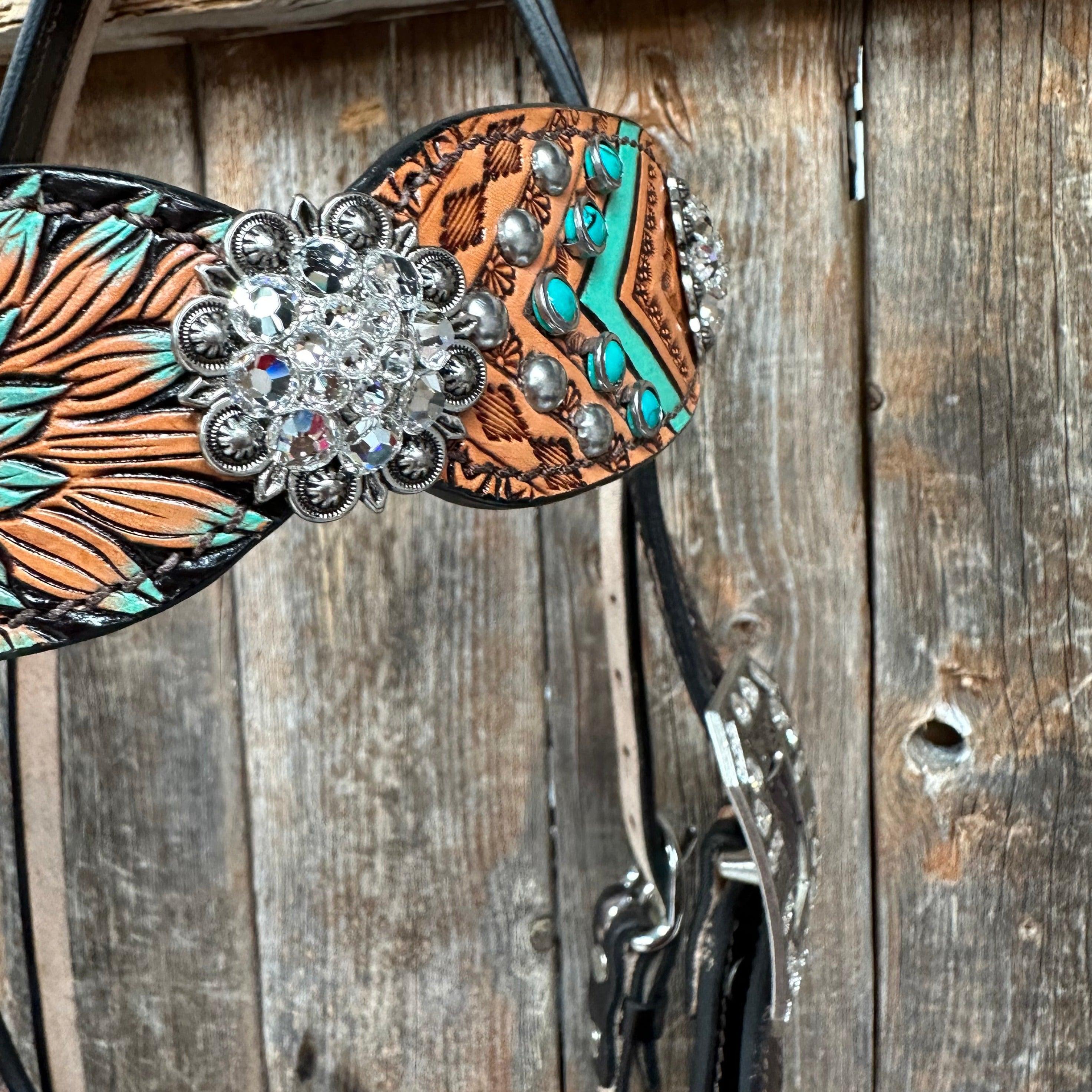 Two Tone Floral Clear Browband/ Breastcollar #BBBC515 - RODEO DRIVE