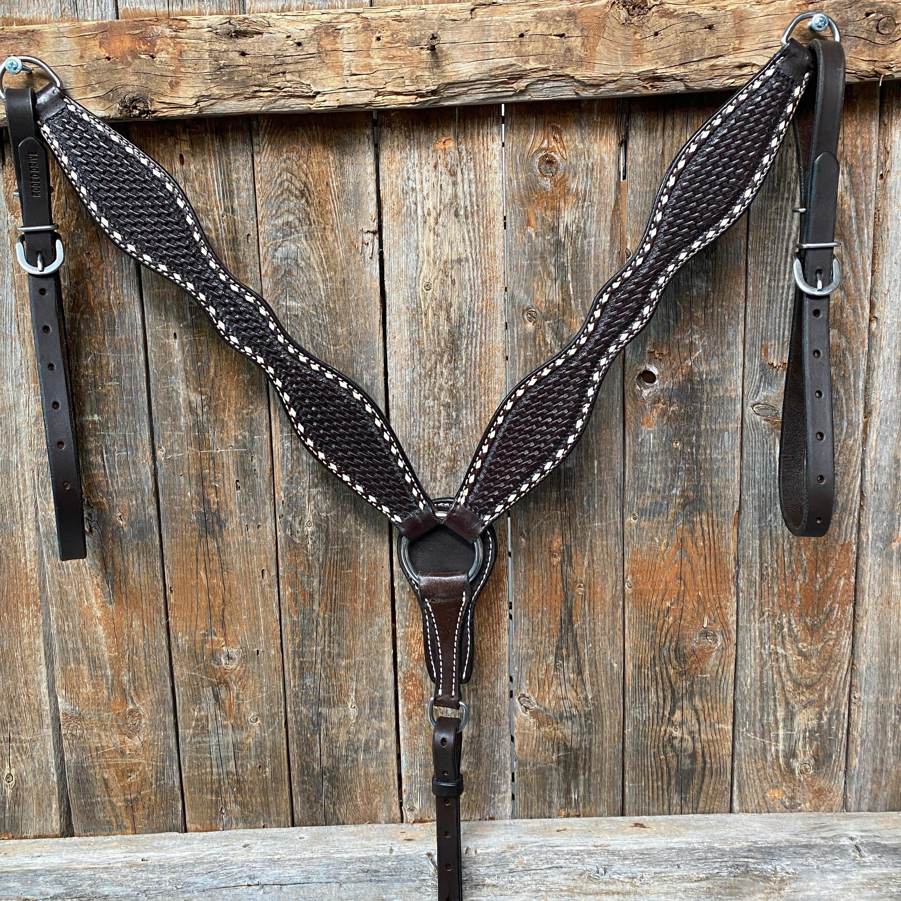 Dark Oil Basketweave Buckstitch Breastcollar - RODEO DRIVE