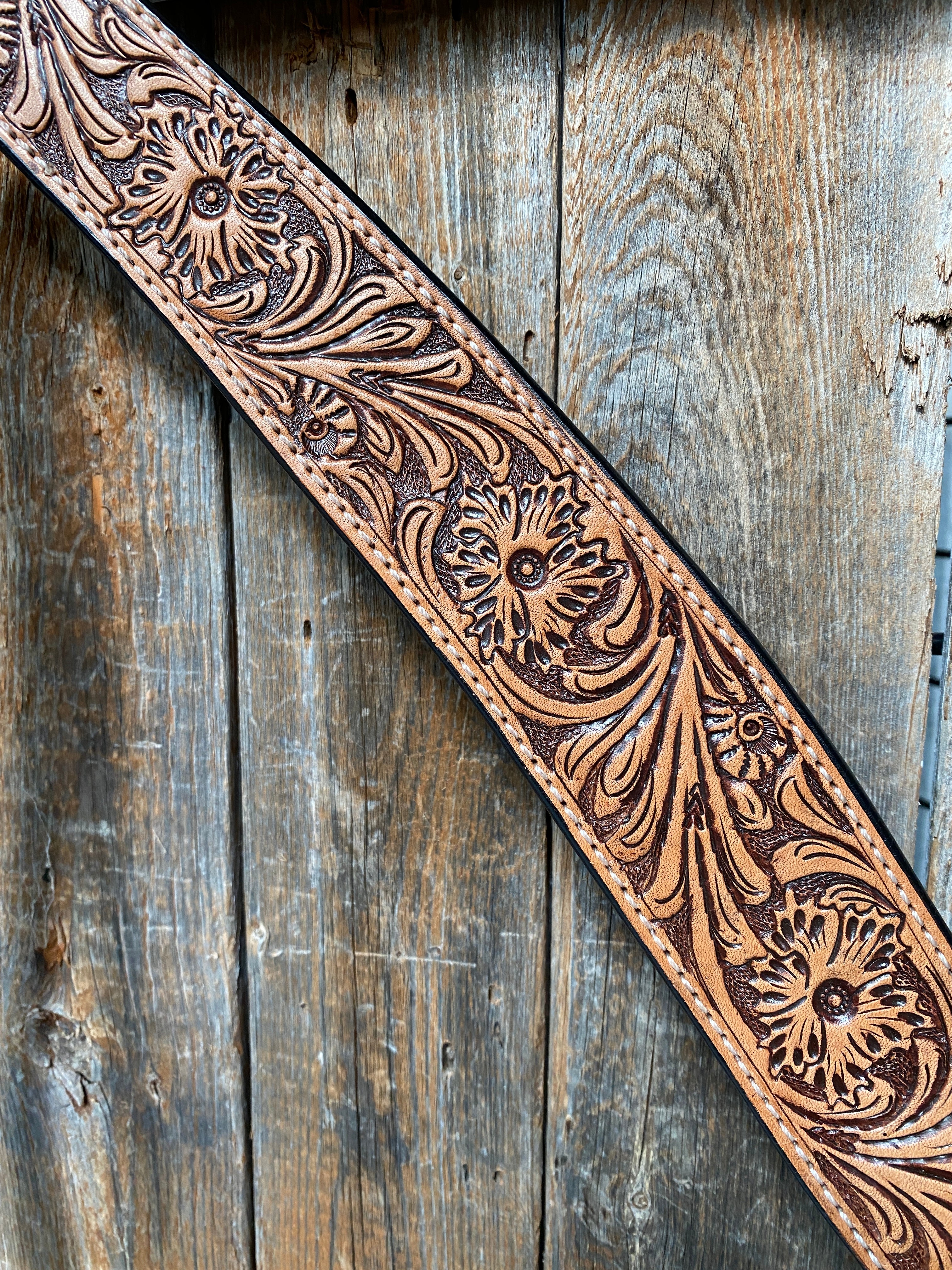 Light Oil Floral Tooled Wide / Roper Style Breastcollar - RODEO DRIVE