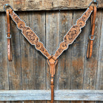 Light Oil Floral Tooled - White Whipstitch Breastcollar - RODEO DRIVE