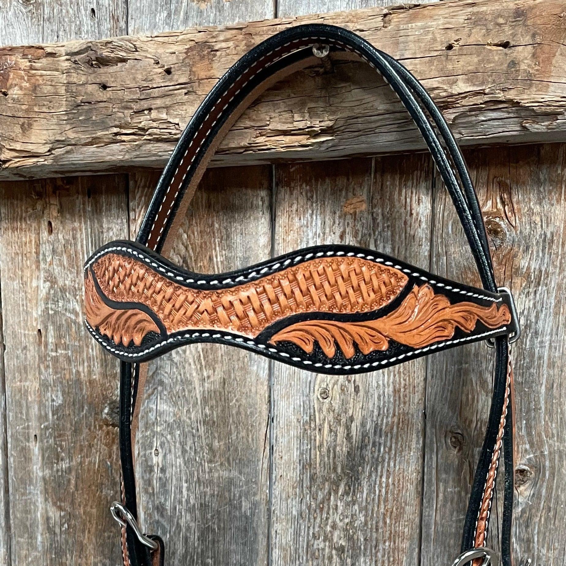 Basketweave - Leaf Scalloped Two Tone Browband Headstall/Bridle #23078 - RODEO DRIVE