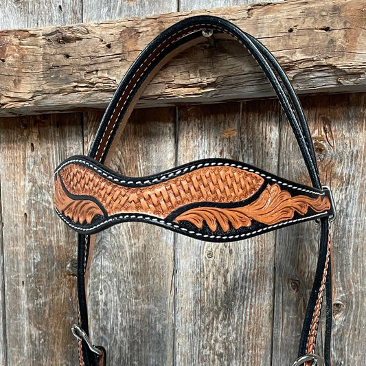 Basketweave - Leaf Scalloped Two Tone Browband Headstall/Bridle #23078 - RODEO DRIVE