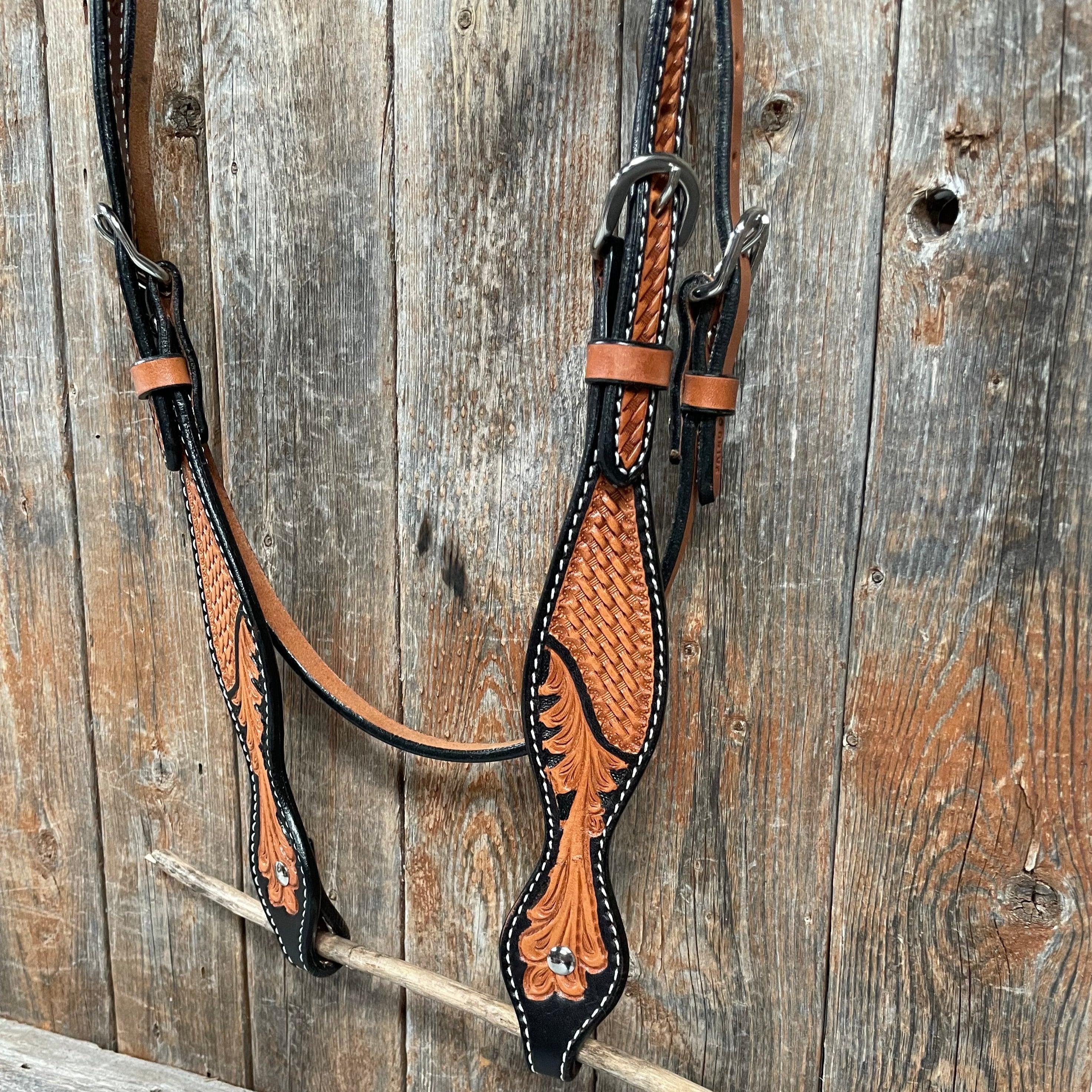 Basketweave - Leaf Scalloped Two Tone Browband Headstall/Bridle #23078 - RODEO DRIVE