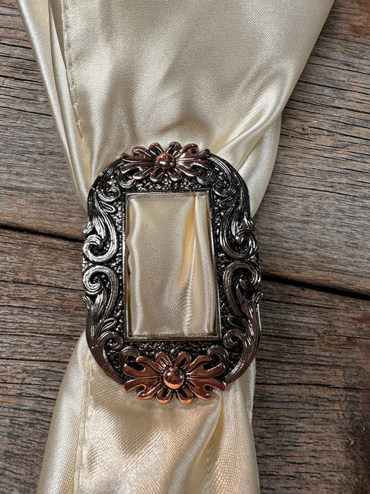 Antique Silver and Copper Flower Western Wild Rag Slide #WRSW199B - RODEO DRIVE