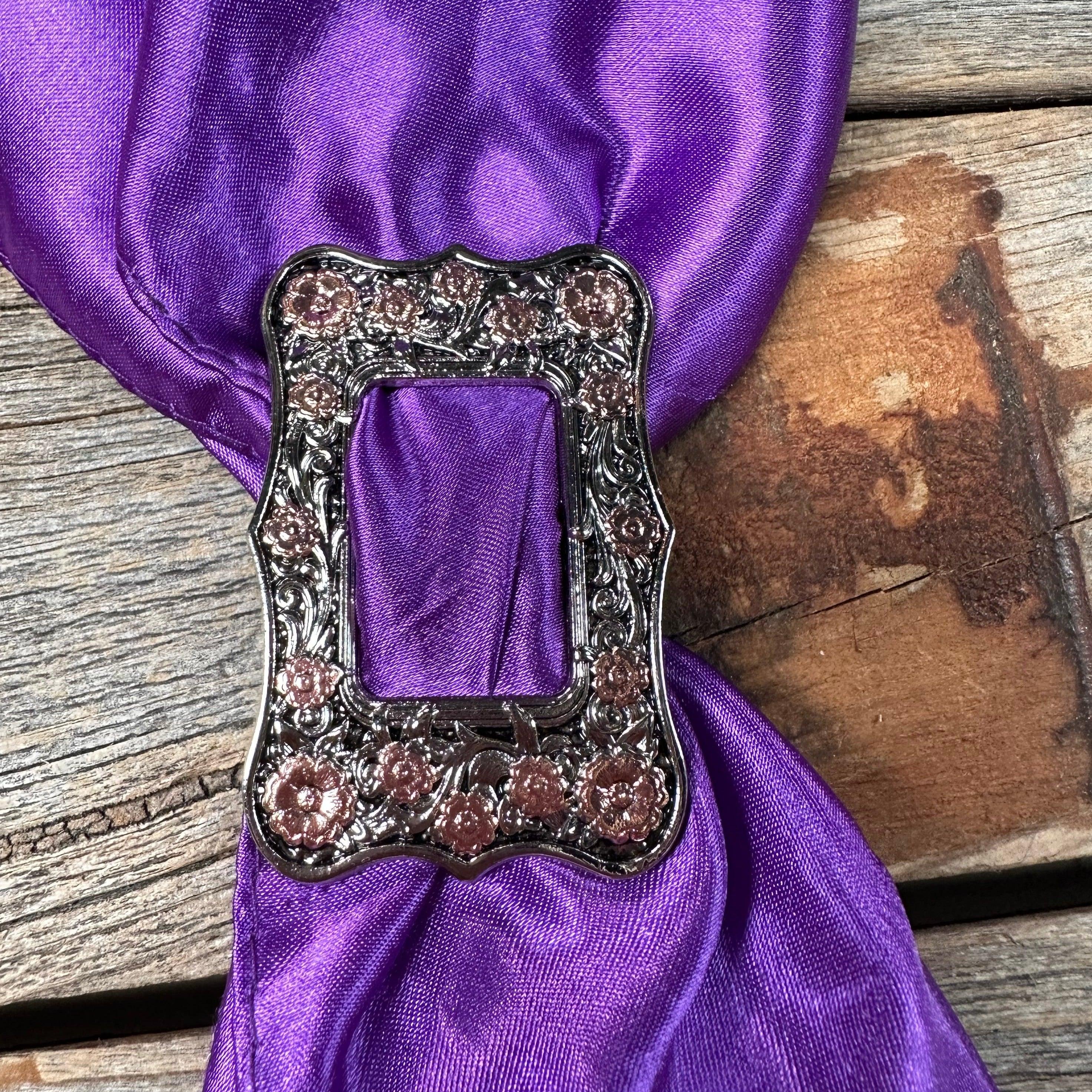 Antique Silver with Copper Flowers Western Wild Rag Slide #WRSW151B - RODEO DRIVE