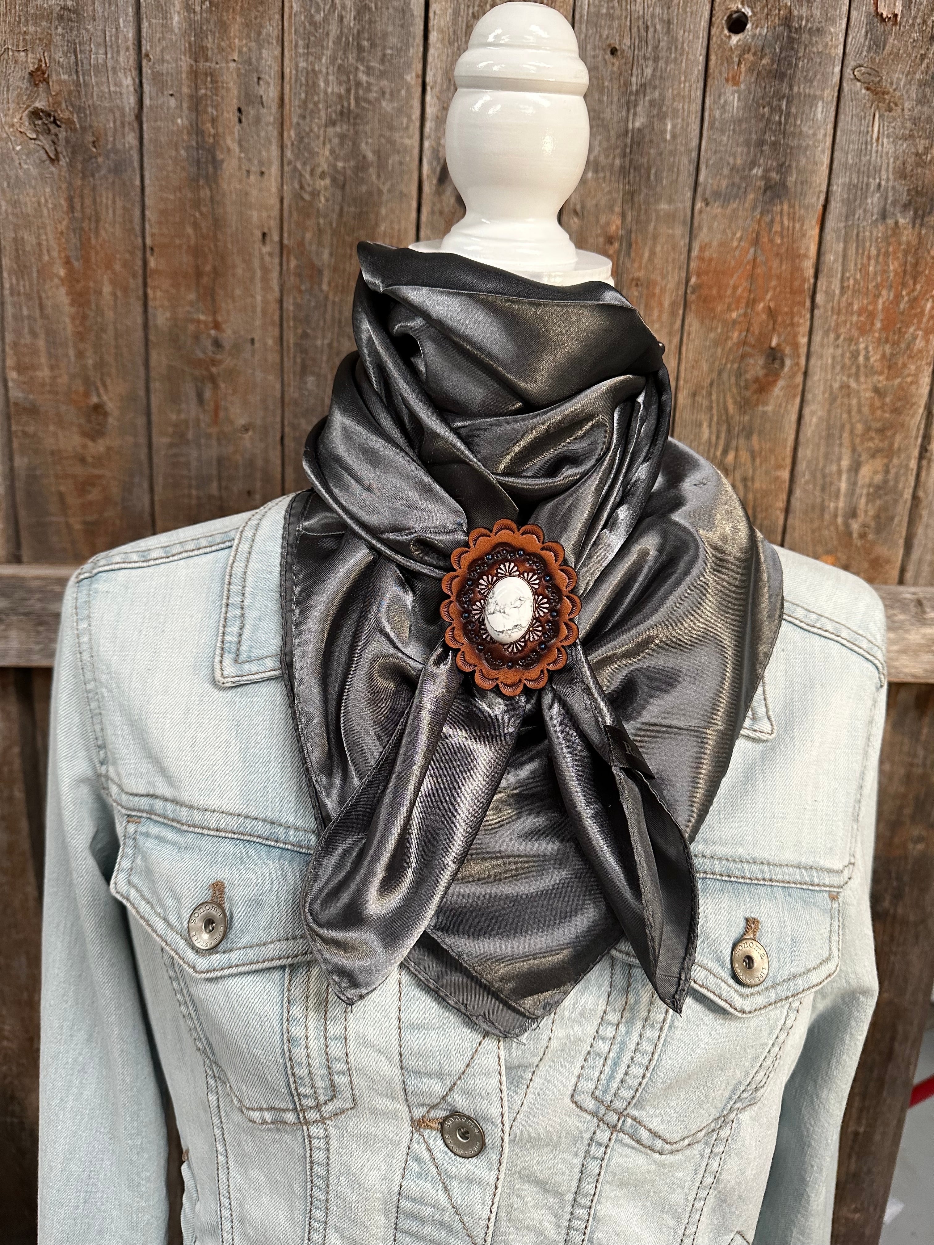 35X35" Solid Silver/Grey Wild Rag/Scarf -R102CABWT Slide WRSC15C - RODEO DRIVE