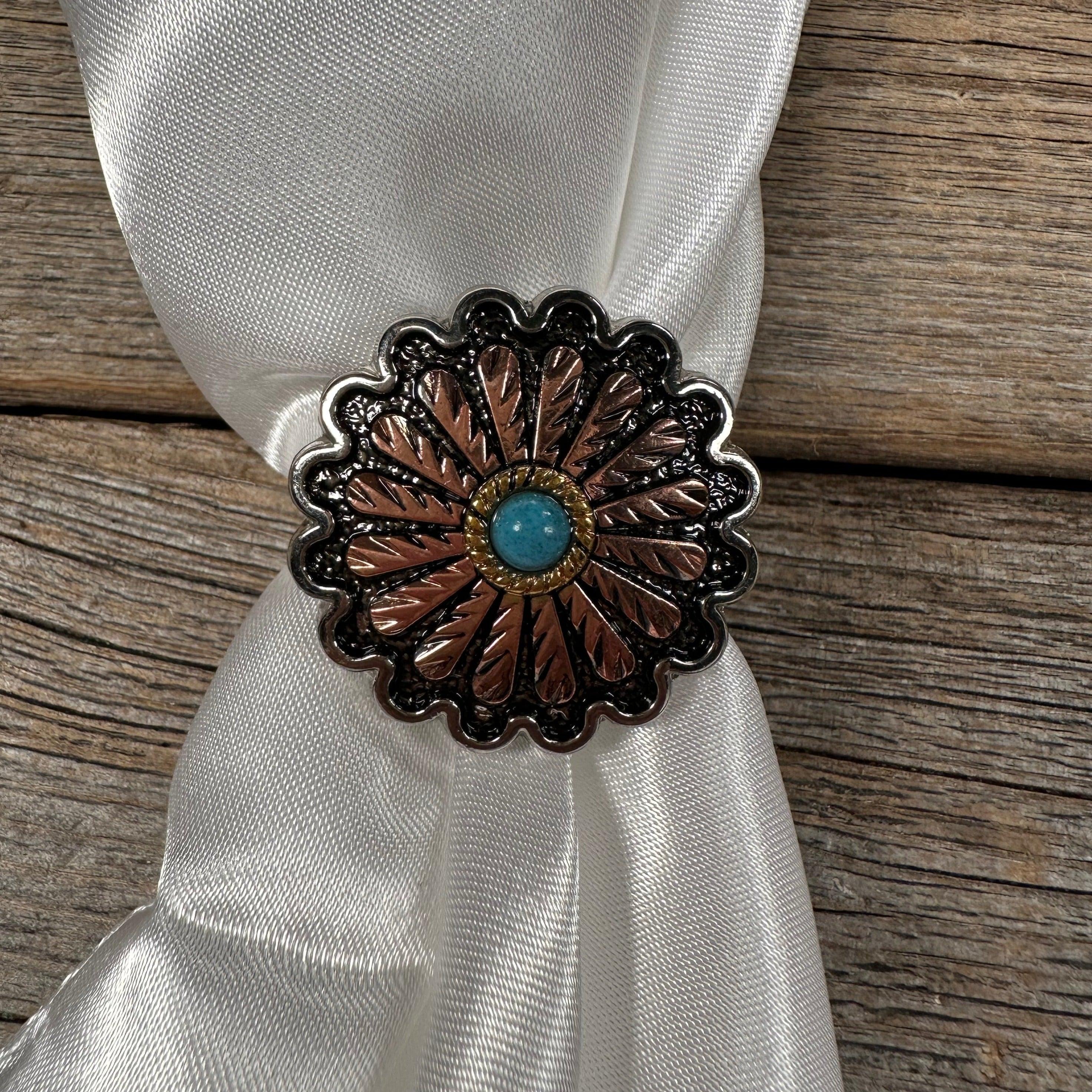 Antique Silver and Copper Flower Western Wild Rag Slide #WRSW220 - RODEO DRIVE
