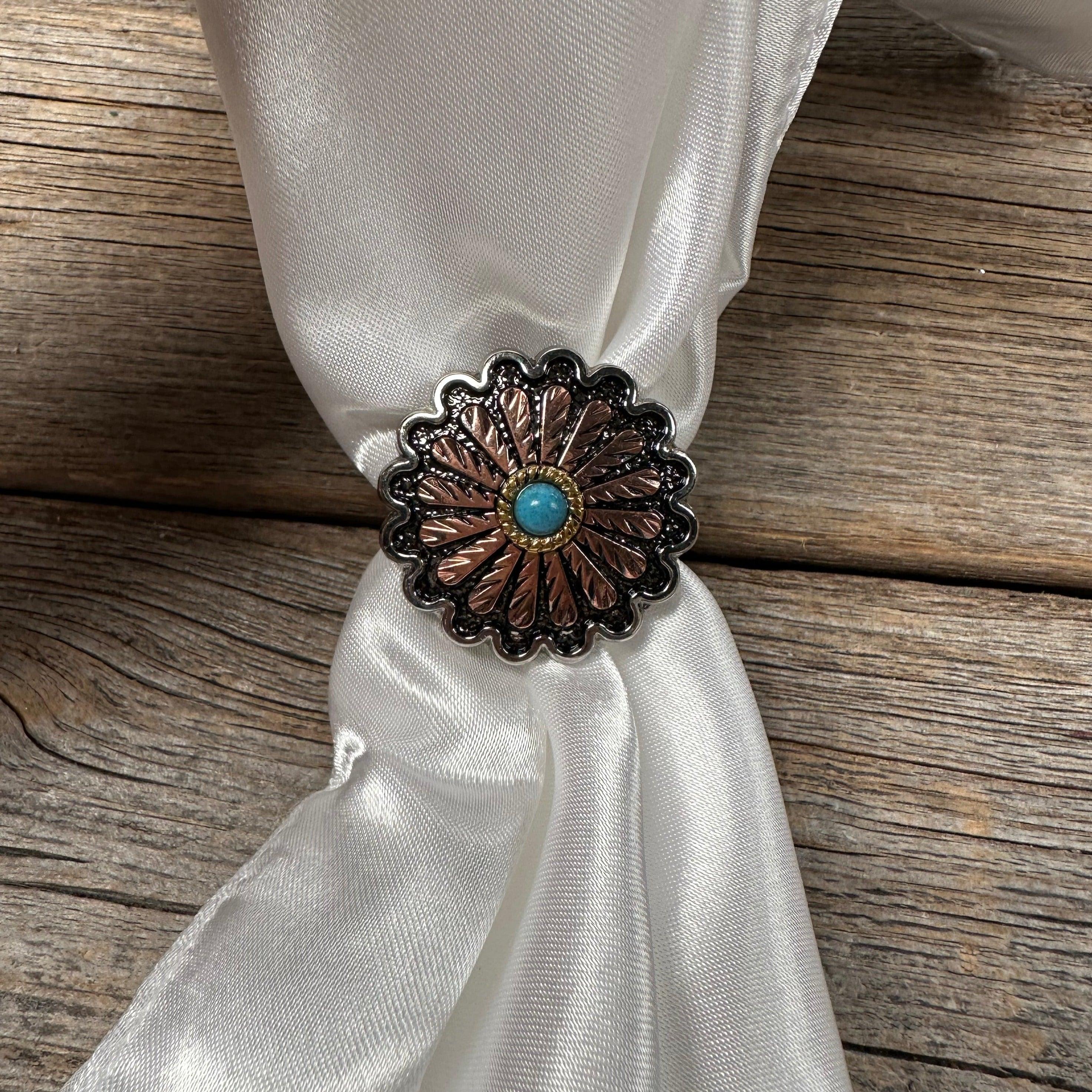 Antique Silver and Copper Flower Western Wild Rag Slide #WRSW220 - RODEO DRIVE