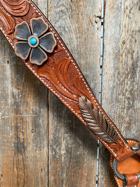 Light Oil Floral Tooled Feather and Flower Breastcollar#BC1052 - RODEO DRIVE
