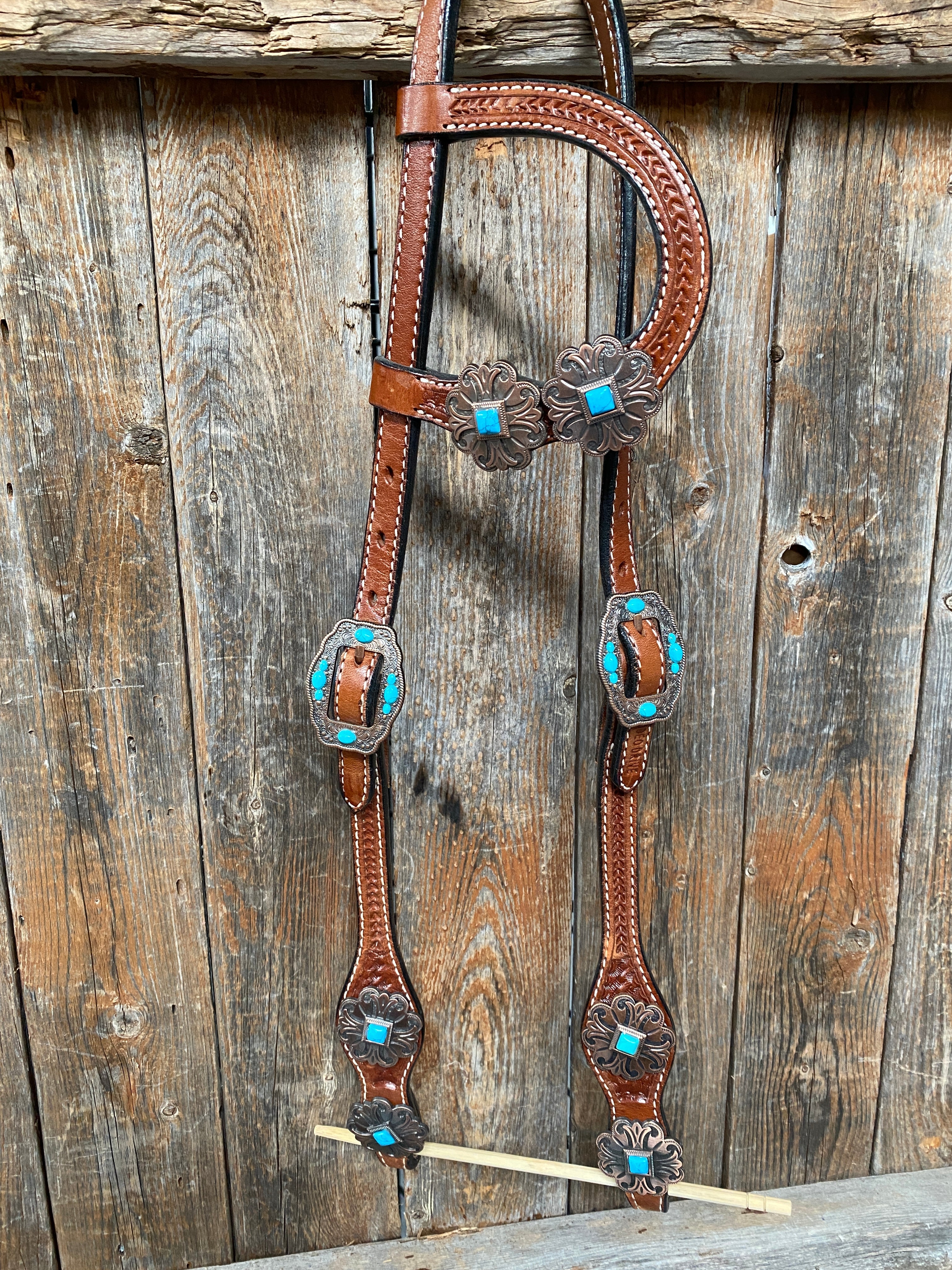 Medium Basketweave Turquoise One Ear & Breastcollar #OEBC445 - RODEO DRIVE