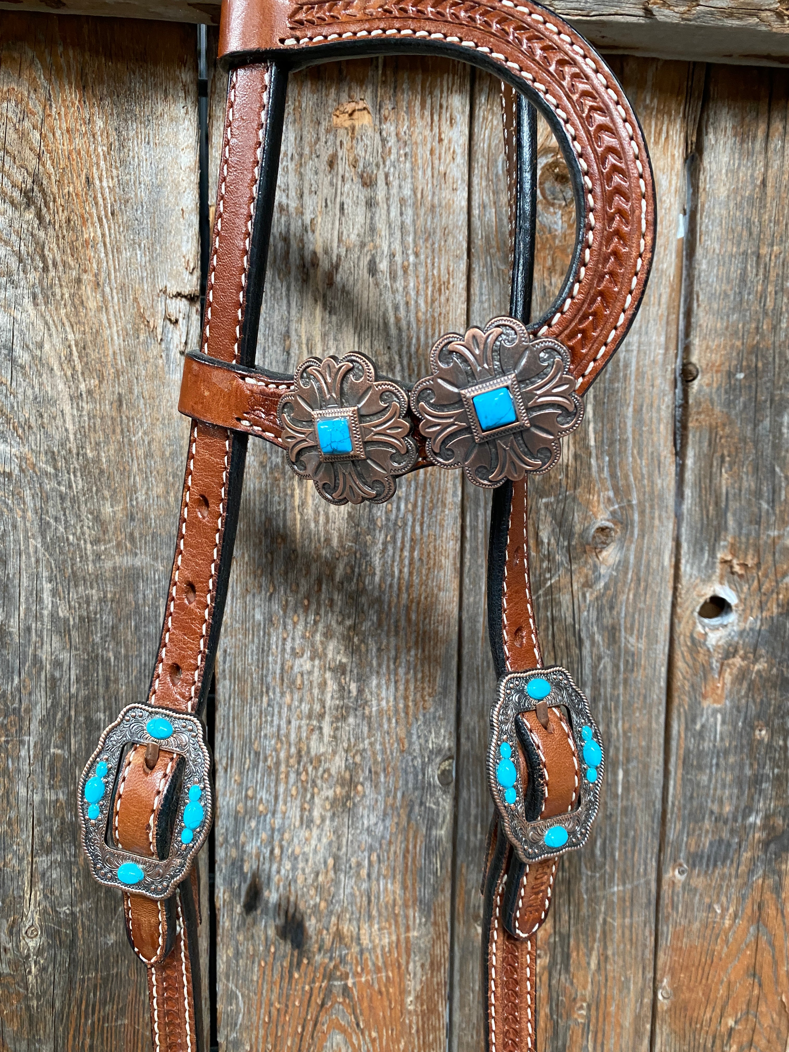 Medium Basketweave Turquoise One Ear & Breastcollar #OEBC445 - RODEO DRIVE