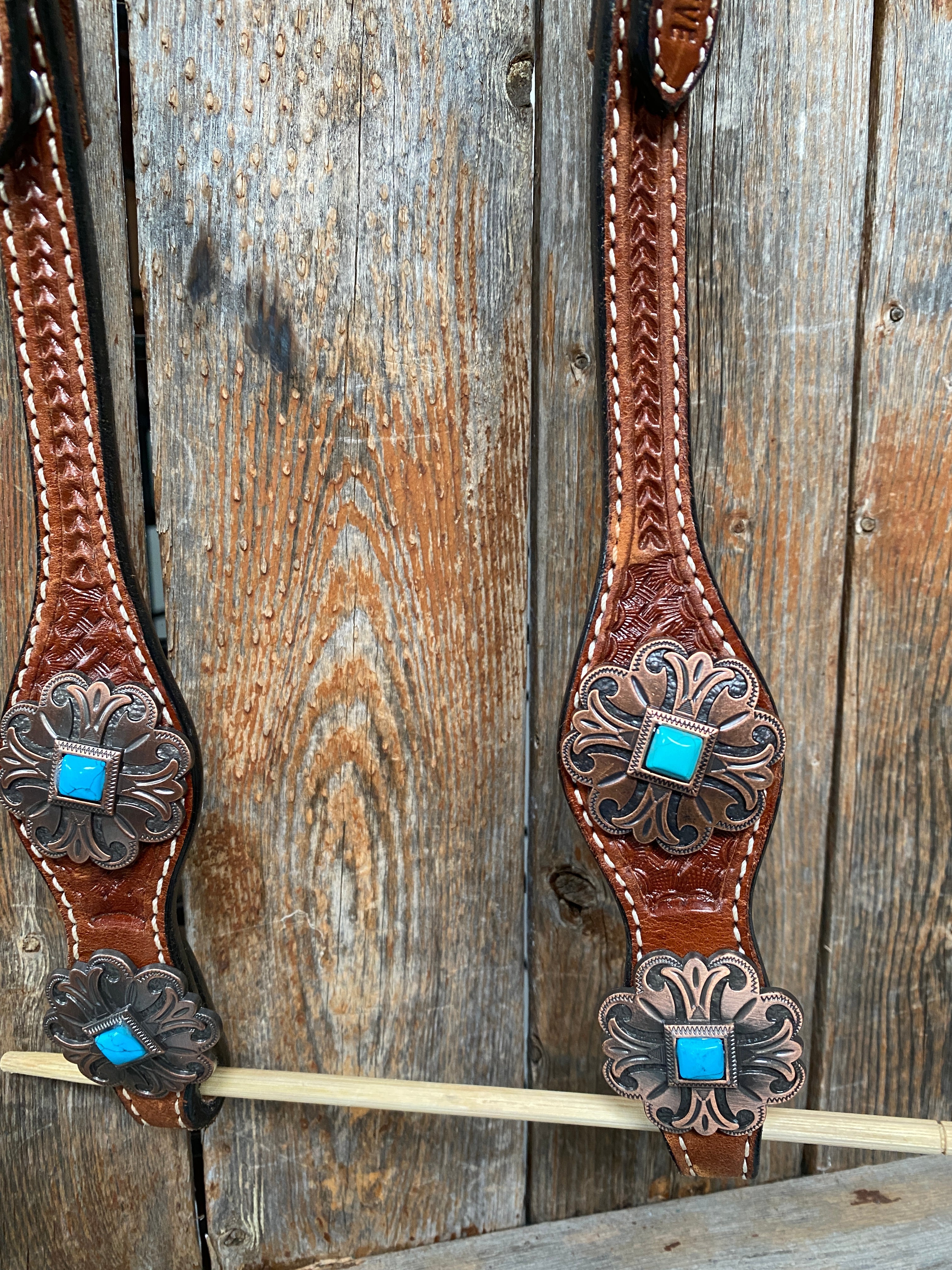 Medium Basketweave Turquoise One Ear & Breastcollar #OEBC445 - RODEO DRIVE