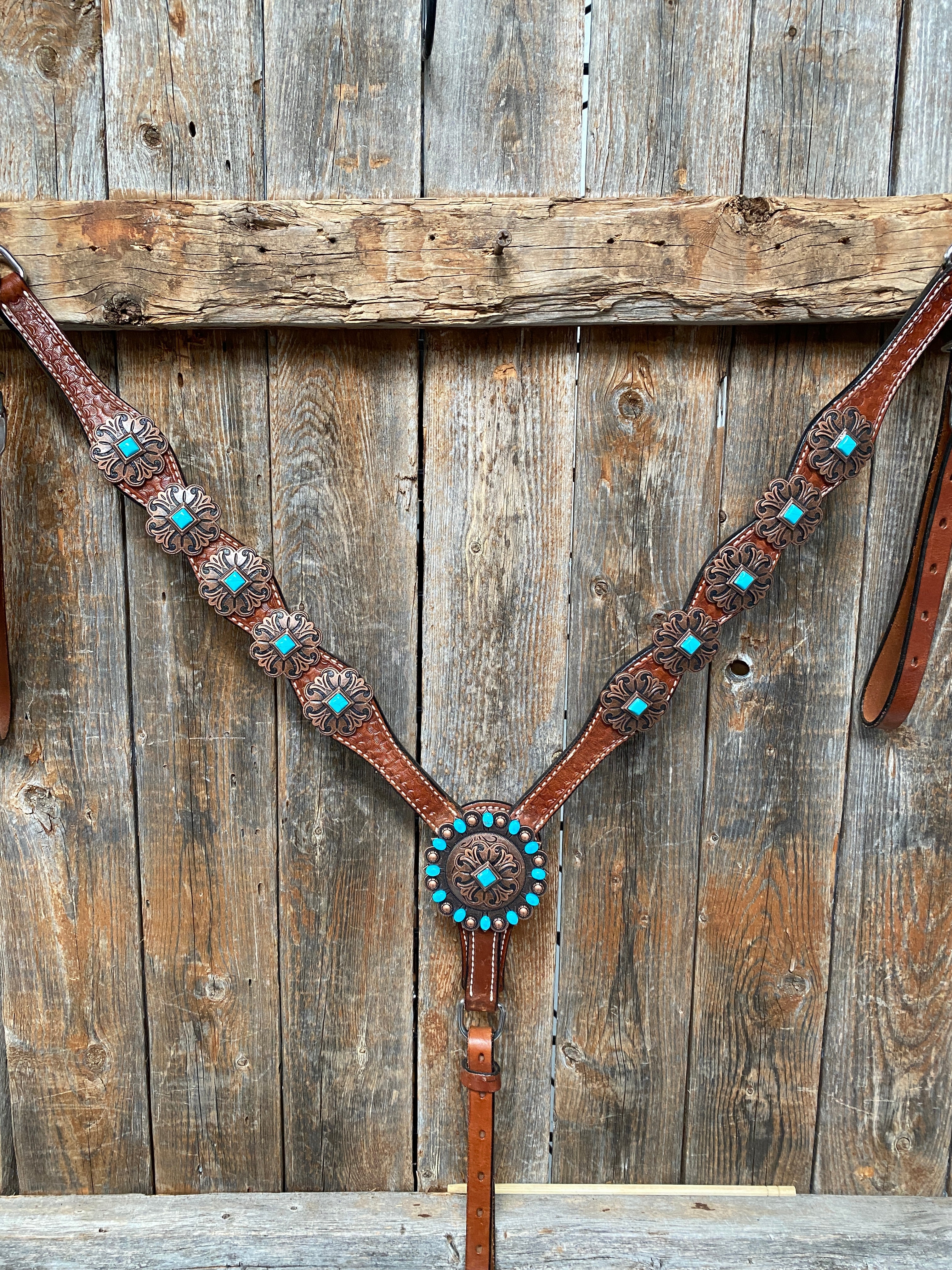 Medium Basketweave Turquoise One Ear & Breastcollar #OEBC445 - RODEO DRIVE