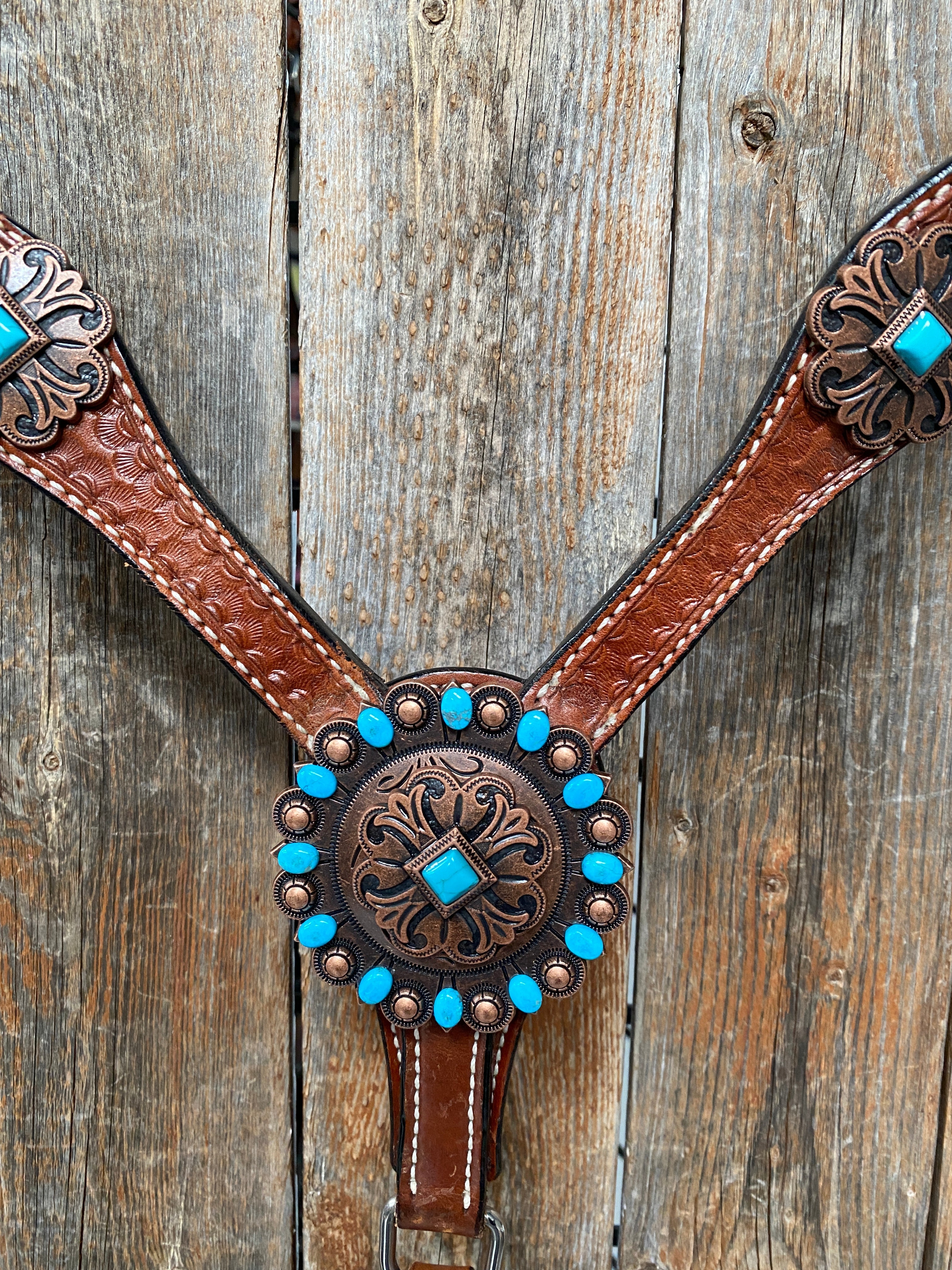 Medium Basketweave Turquoise One Ear & Breastcollar #OEBC445 - RODEO DRIVE