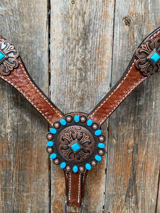 Medium Basketweave Turquoise One Ear & Breastcollar #OEBC445 - RODEO DRIVE