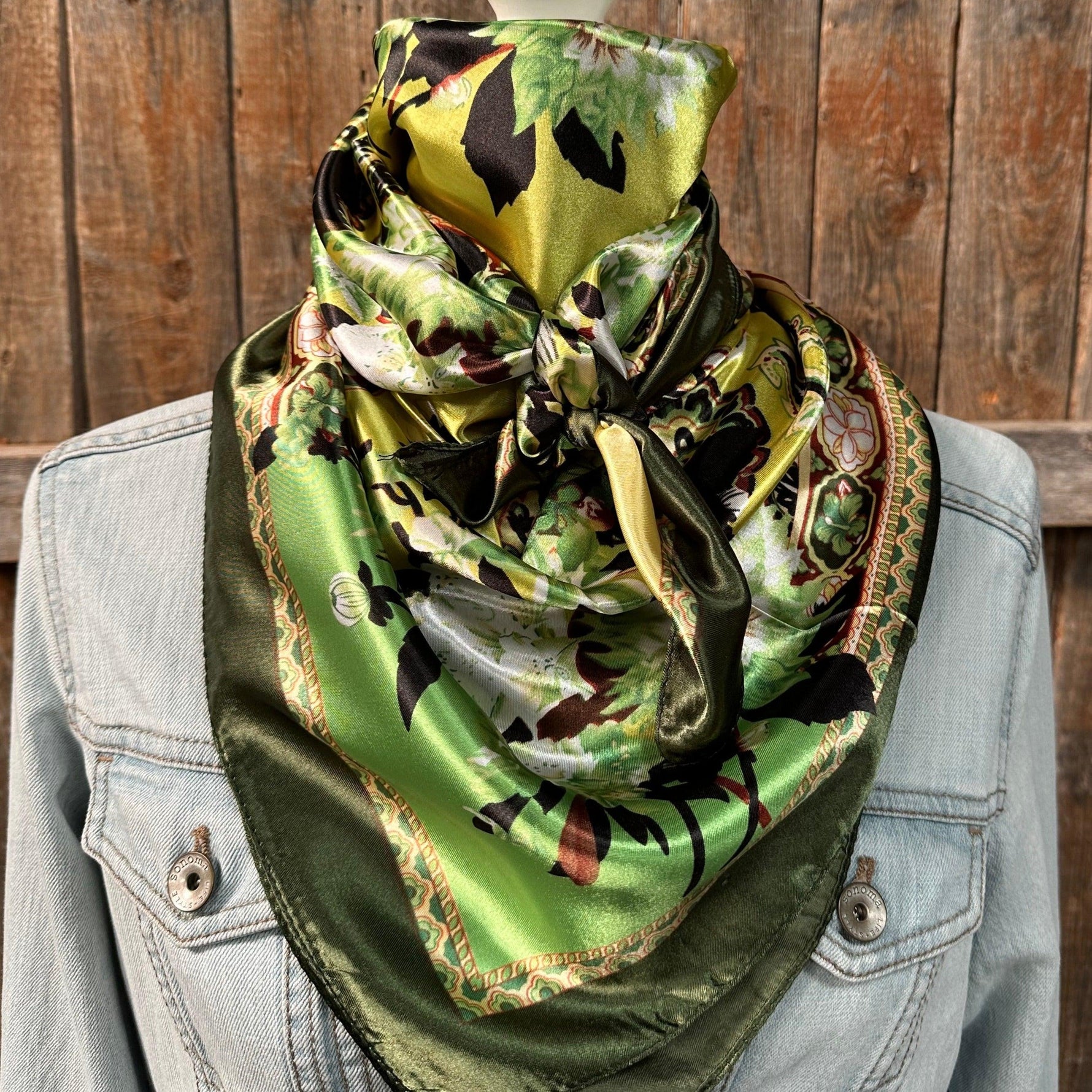 35X35" Green Floral Paisley Wild Rag/Scarf WR174 - RODEO DRIVE