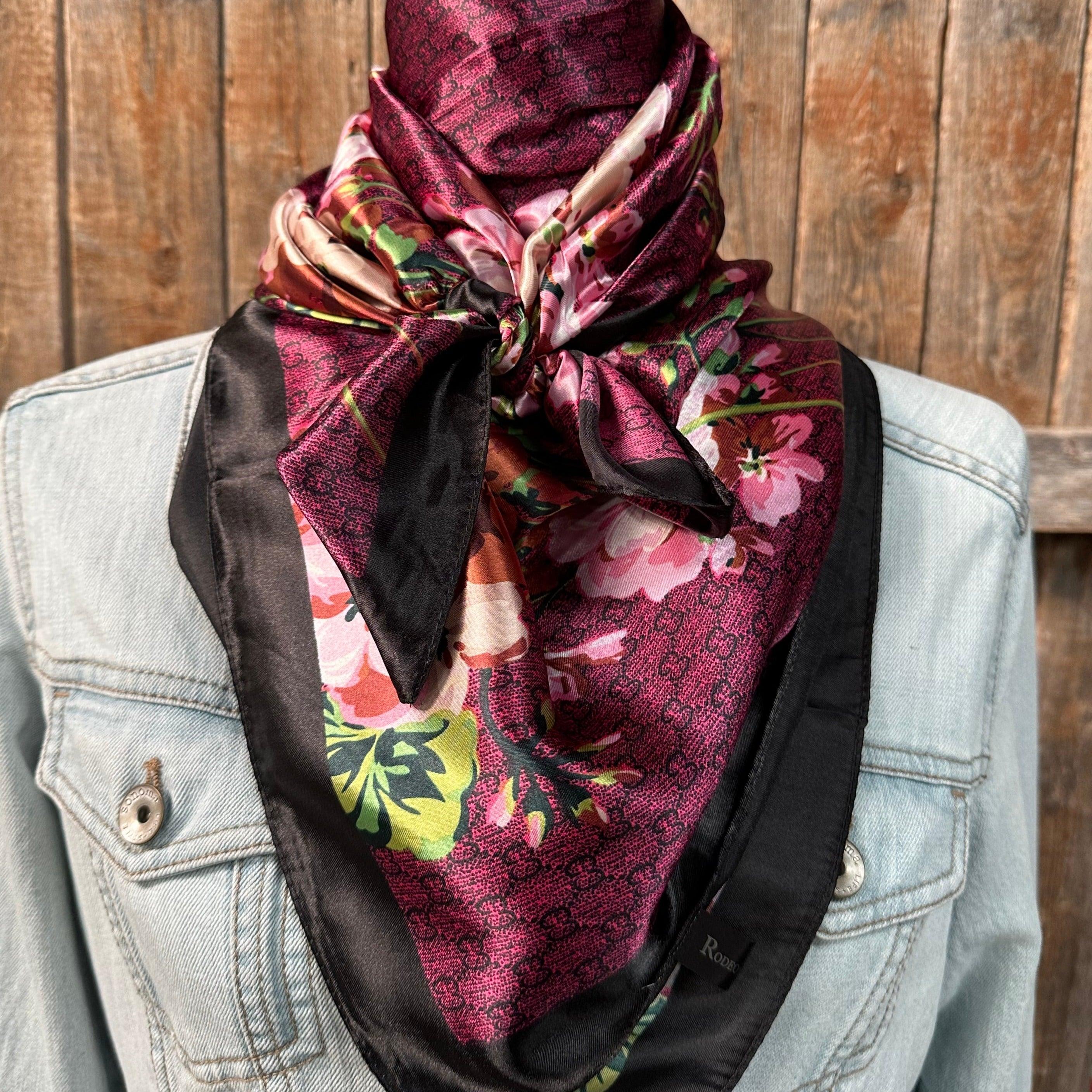 35X35" Dark Pink Cherry Blossom Wild Rag / Scarf WR407 - RODEO DRIVE