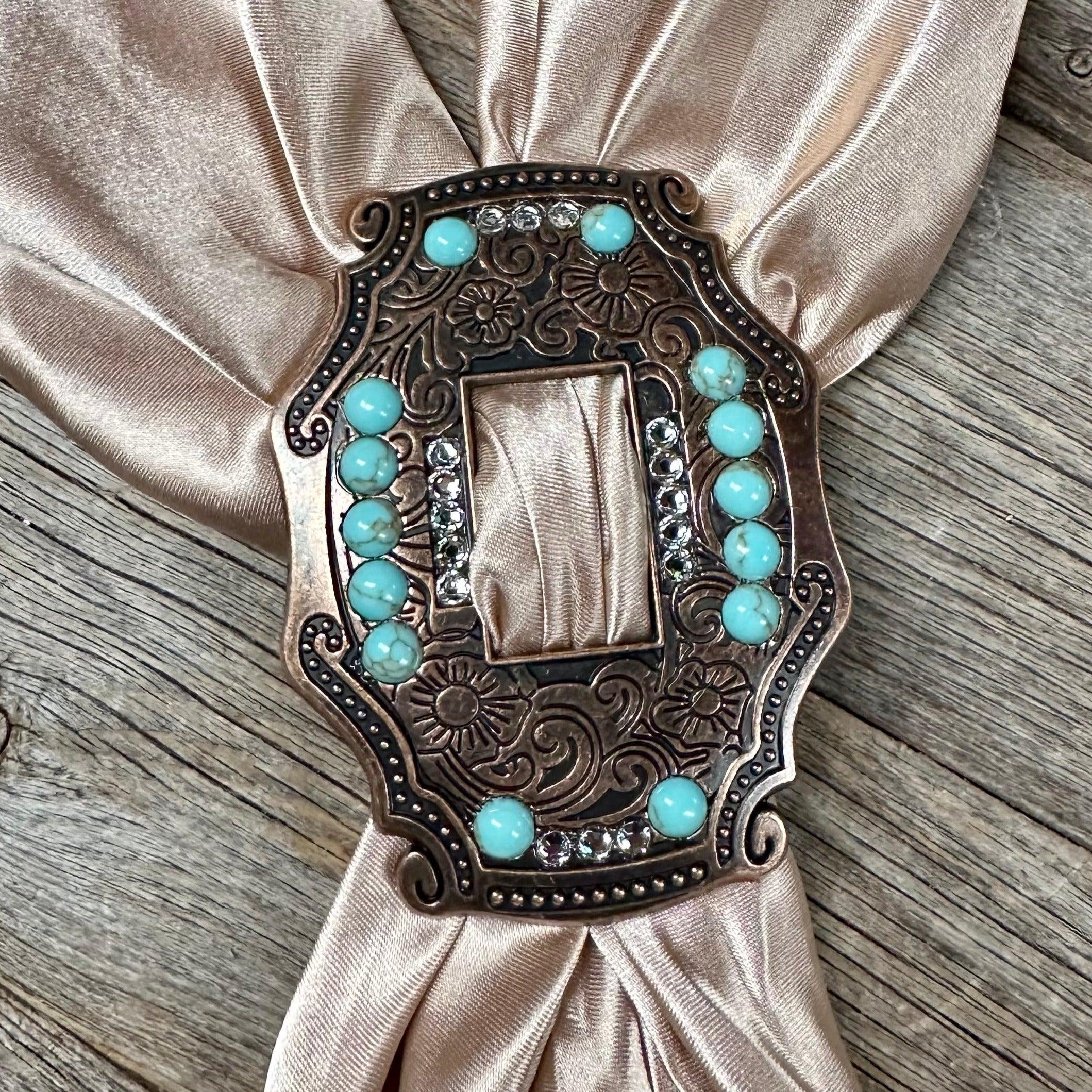 Extra Large Copper Turquoise and Clear Buckle Slide SCOTQCL - RODEO DRIVE