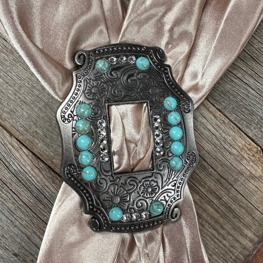 Extra Large Antique Silver Turquoise and Clear Buckle Slide SASTQCL - RODEO DRIVE