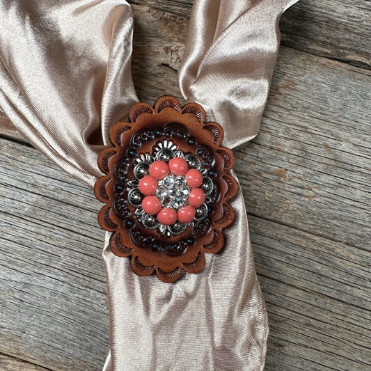 Leather Rosette with Antique Silver Coral/Clear Wild Rag Slide #SR102ASCOCL - RODEO DRIVE