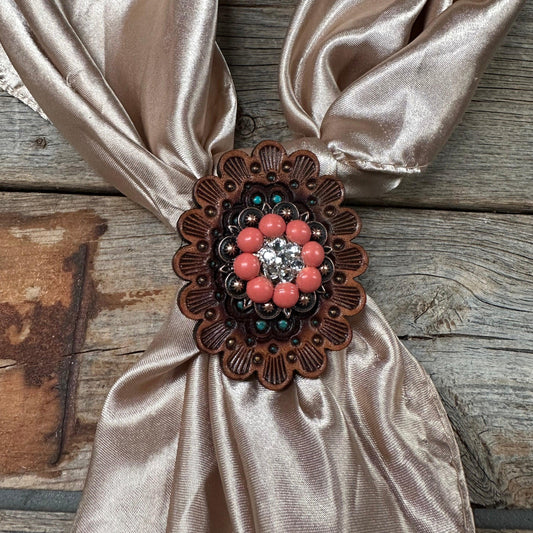 Leather Rosette with Copper Coral/Clear Wild Rag Slide #SR107COCOCL - RODEO DRIVE