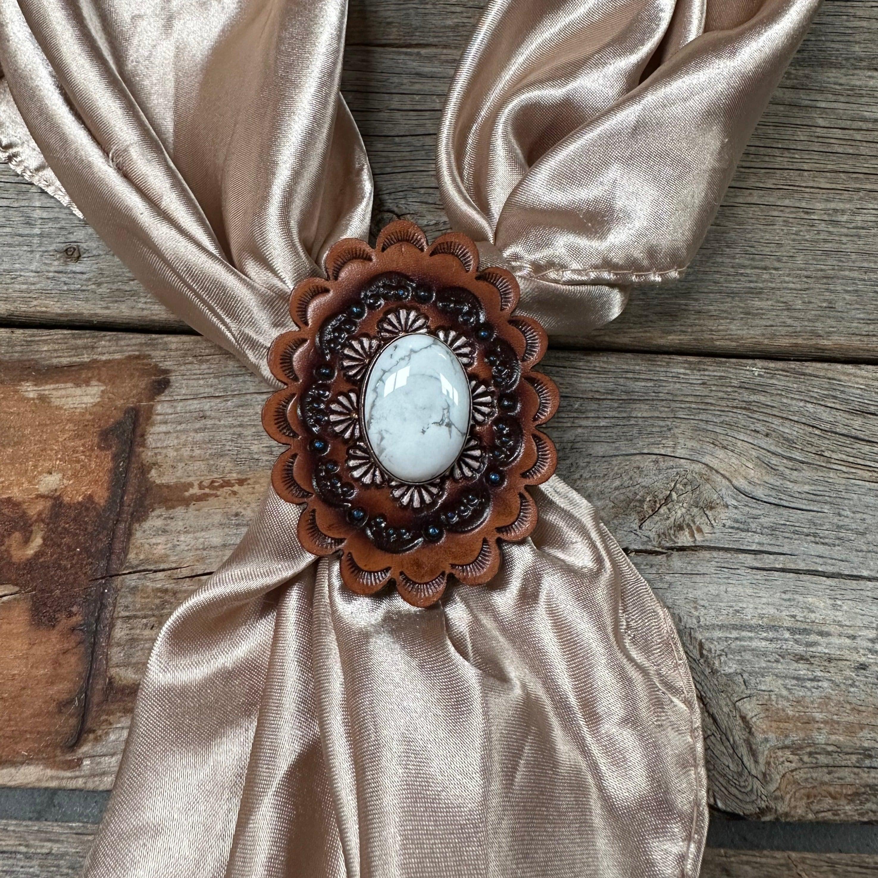 Leather Rosette with White Cabochon Wild Rag Slide #WRSR102WT - RODEO DRIVE