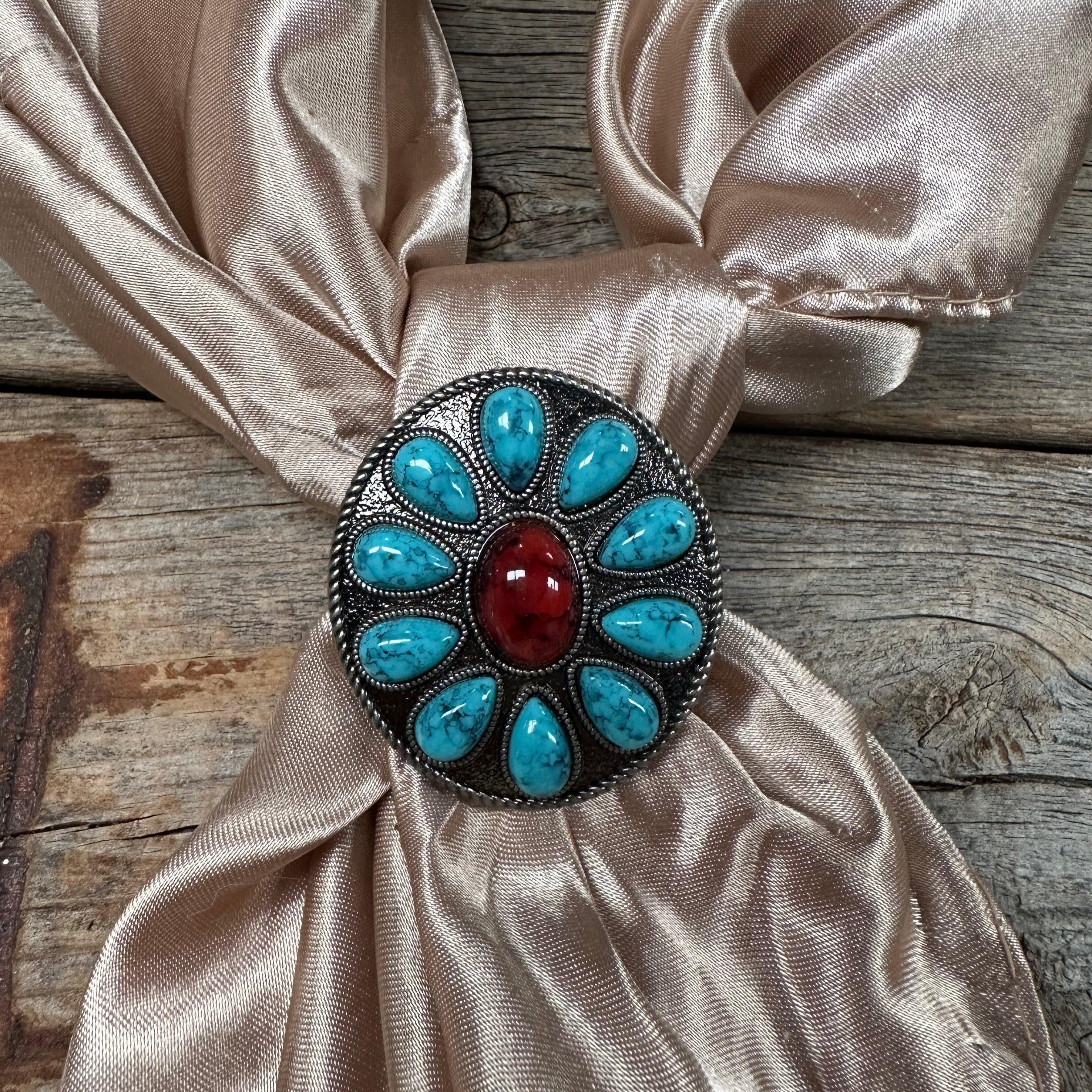 Antique Silver Garnet and Turquoise Wild Rag Slide #WRSW210 - RODEO DRIVE