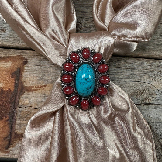 Antique Silver Turquoise and Garnet Wild Rag Slide #WRSW213 - RODEO DRIVE