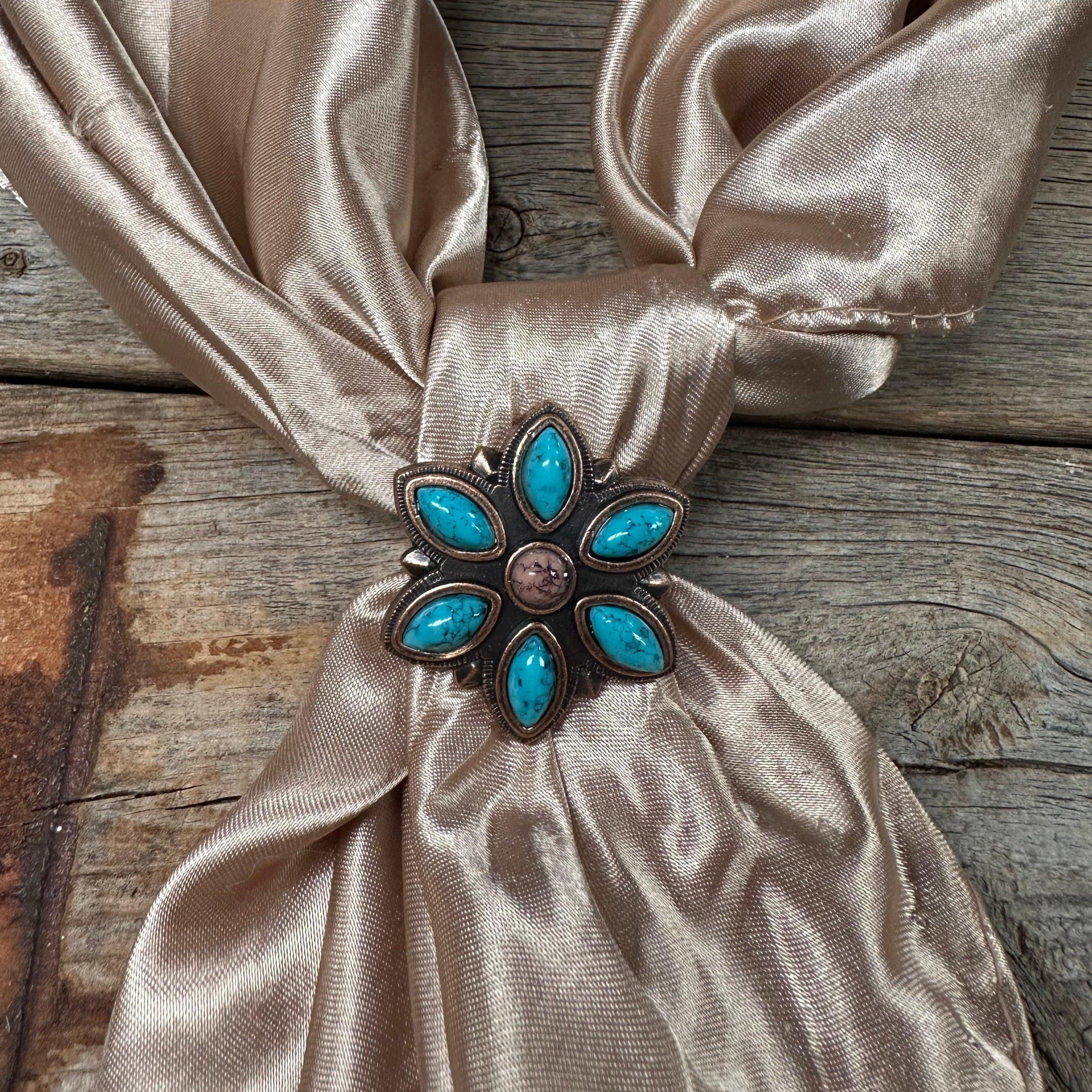 Copper Turquoise Flower Western Wild Rag Slide #WRSW207L - RODEO DRIVE