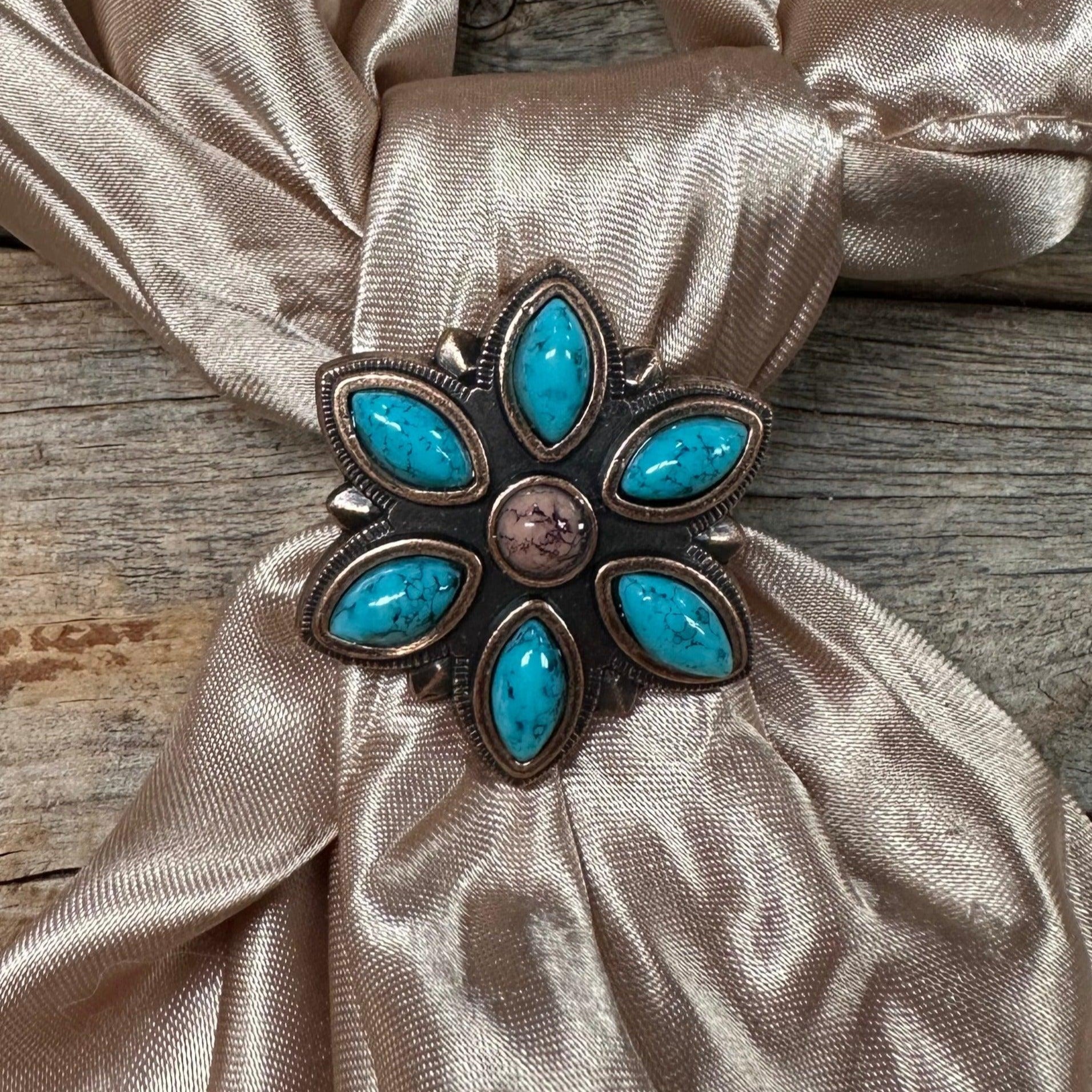 Copper Turquoise Flower Western Wild Rag Slide #WRSW207L - RODEO DRIVE