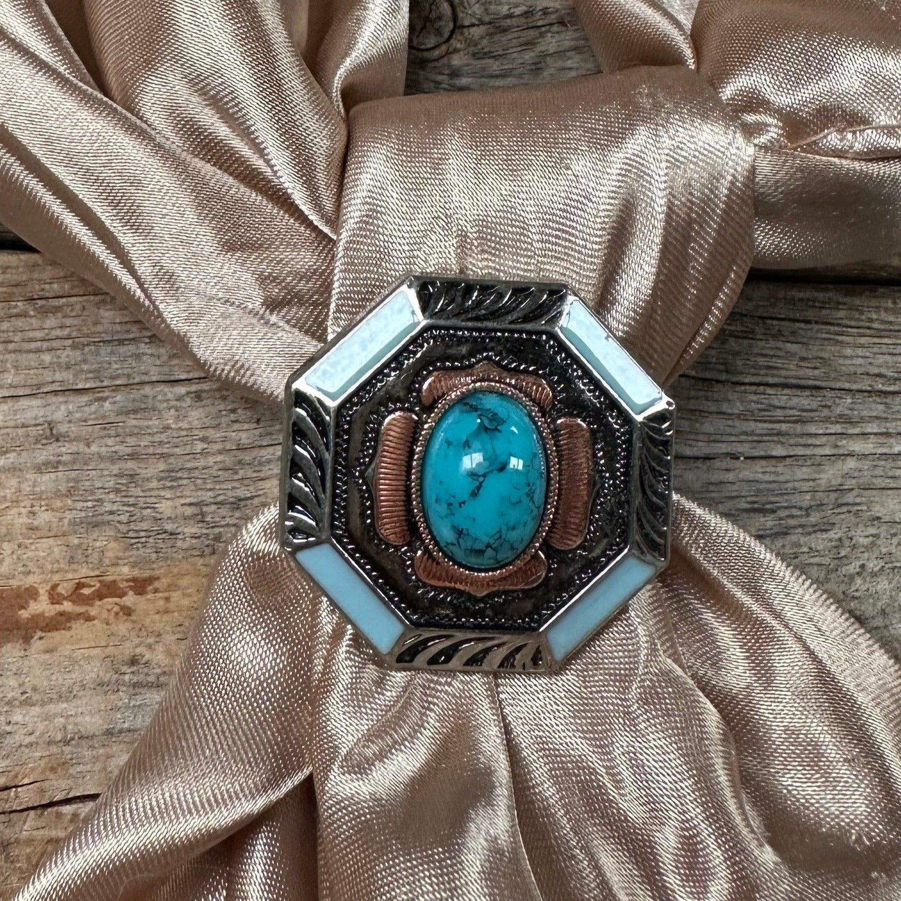 Turquoise Octagon Western Wild Rag Slide #WRSW221 - RODEO DRIVE