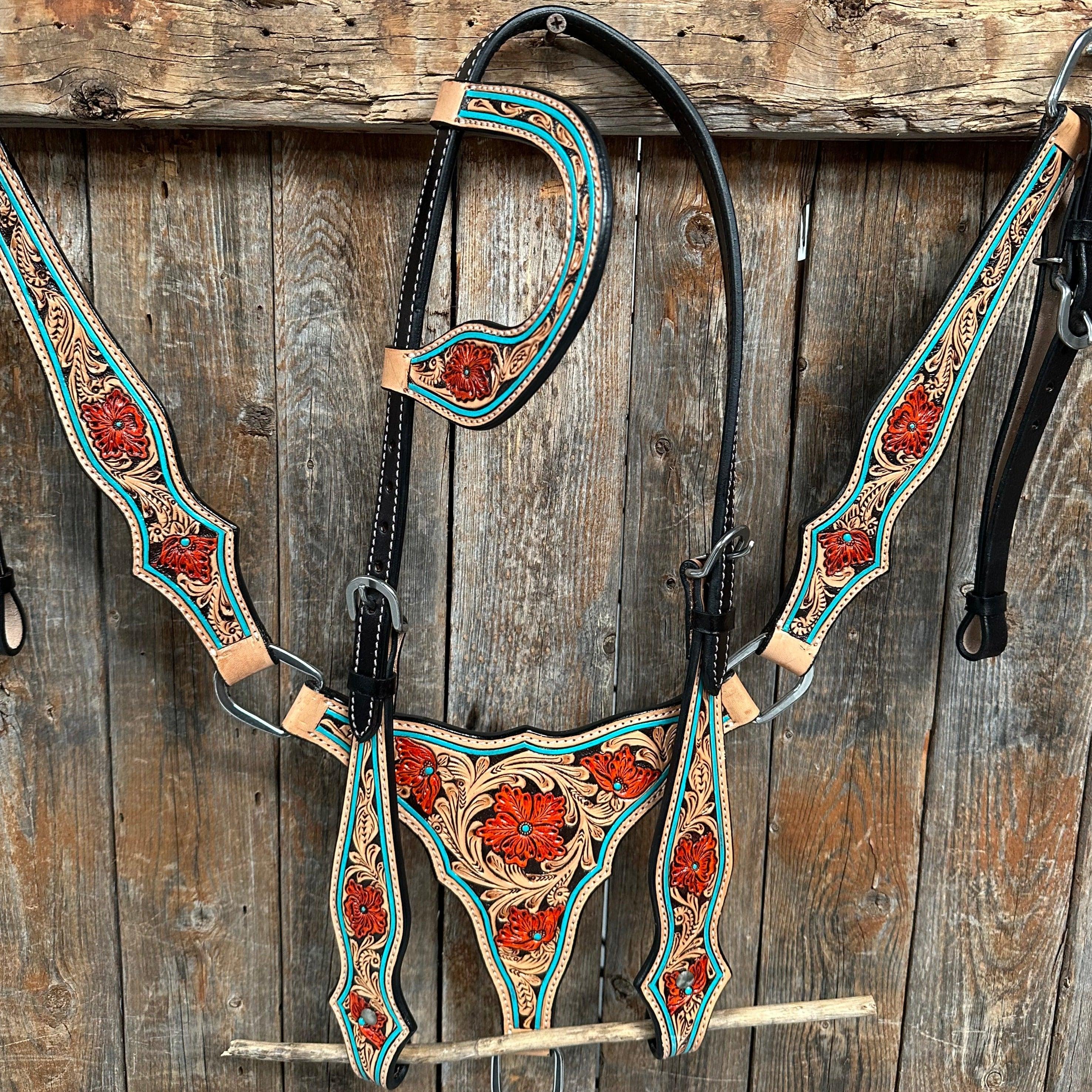 Turquoise and Rust Triangle Headstall/Breastcollar Set - RODEO DRIVE