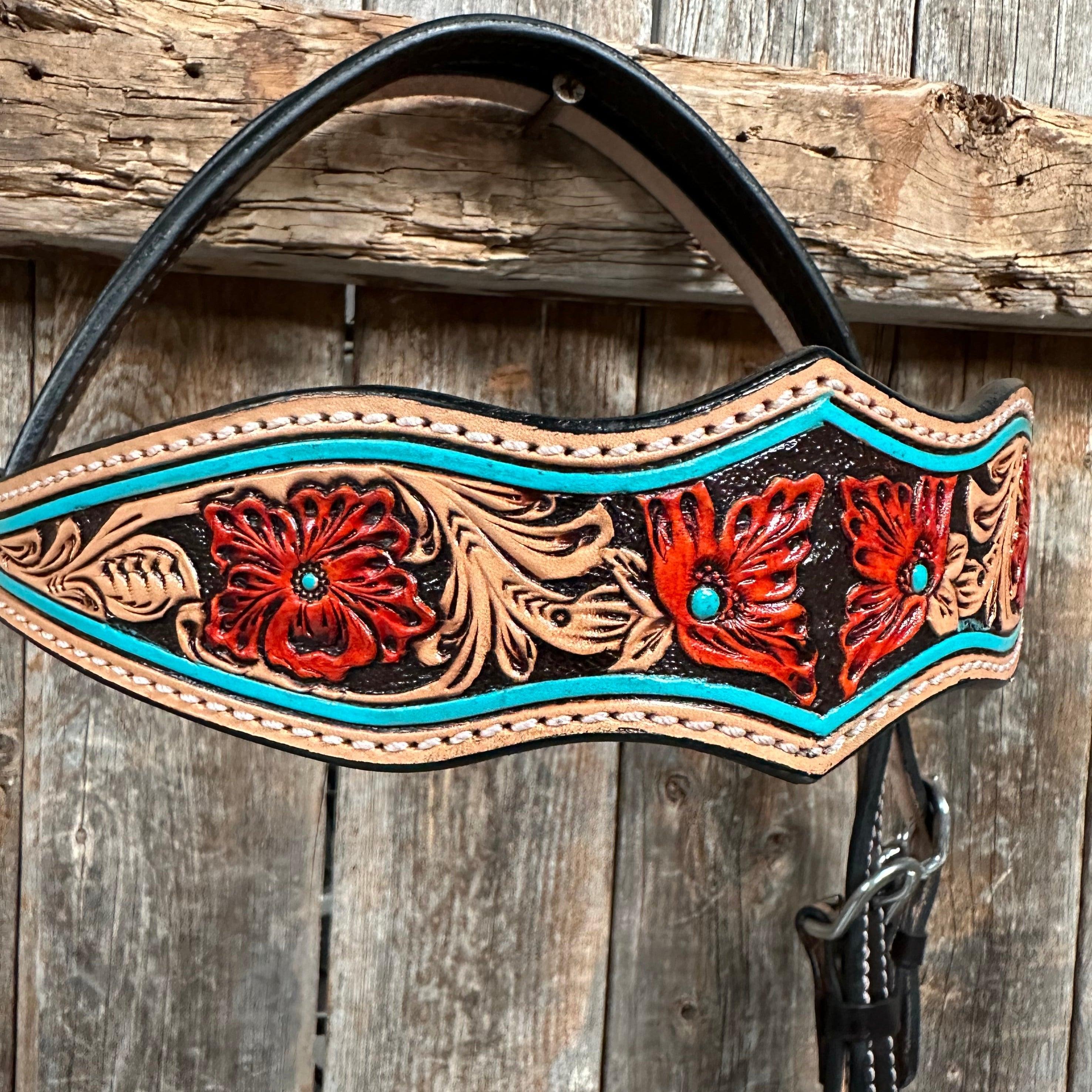 Turquoise and Rust Browband Headstall / Bridle #FK132 - RODEO DRIVE