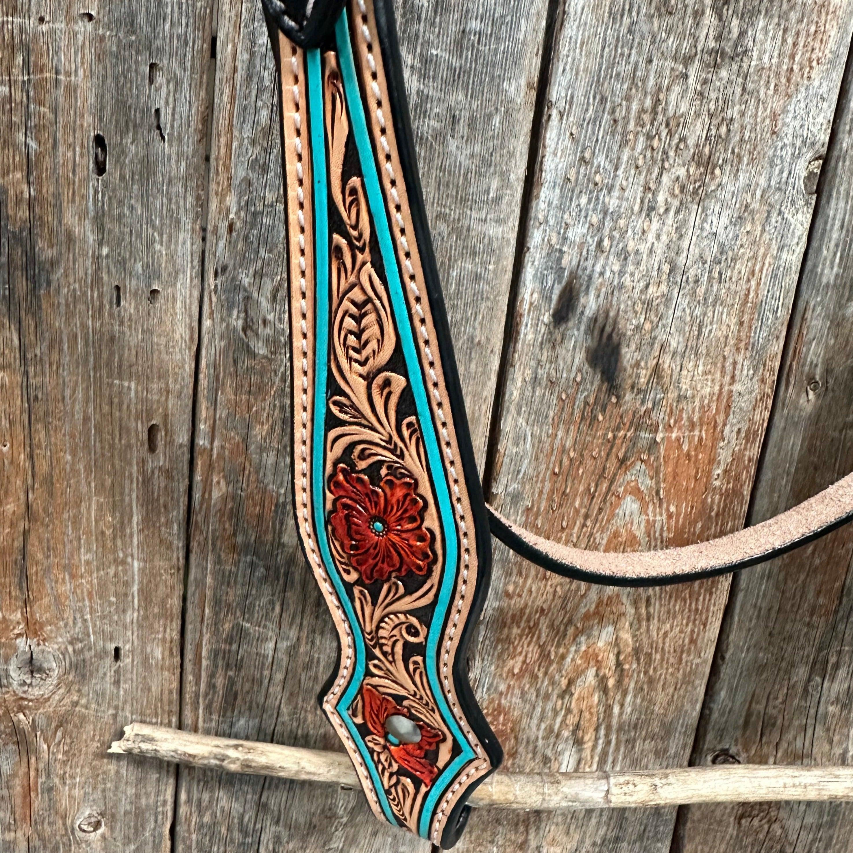 Turquoise and Rust Browband Headstall / Bridle #FK132 - RODEO DRIVE