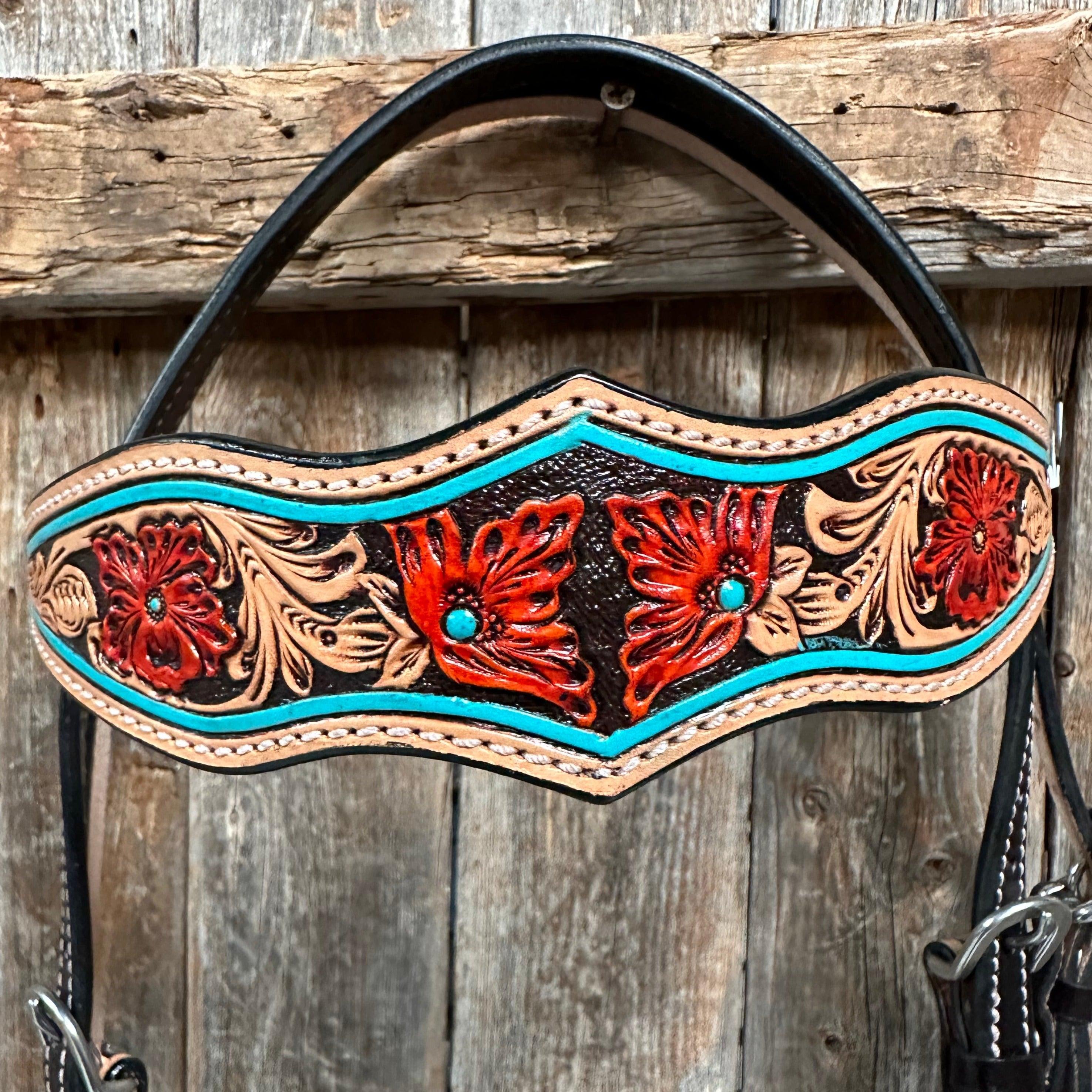 Turquoise and Rust Browband Headstall / Bridle #FK132 - RODEO DRIVE