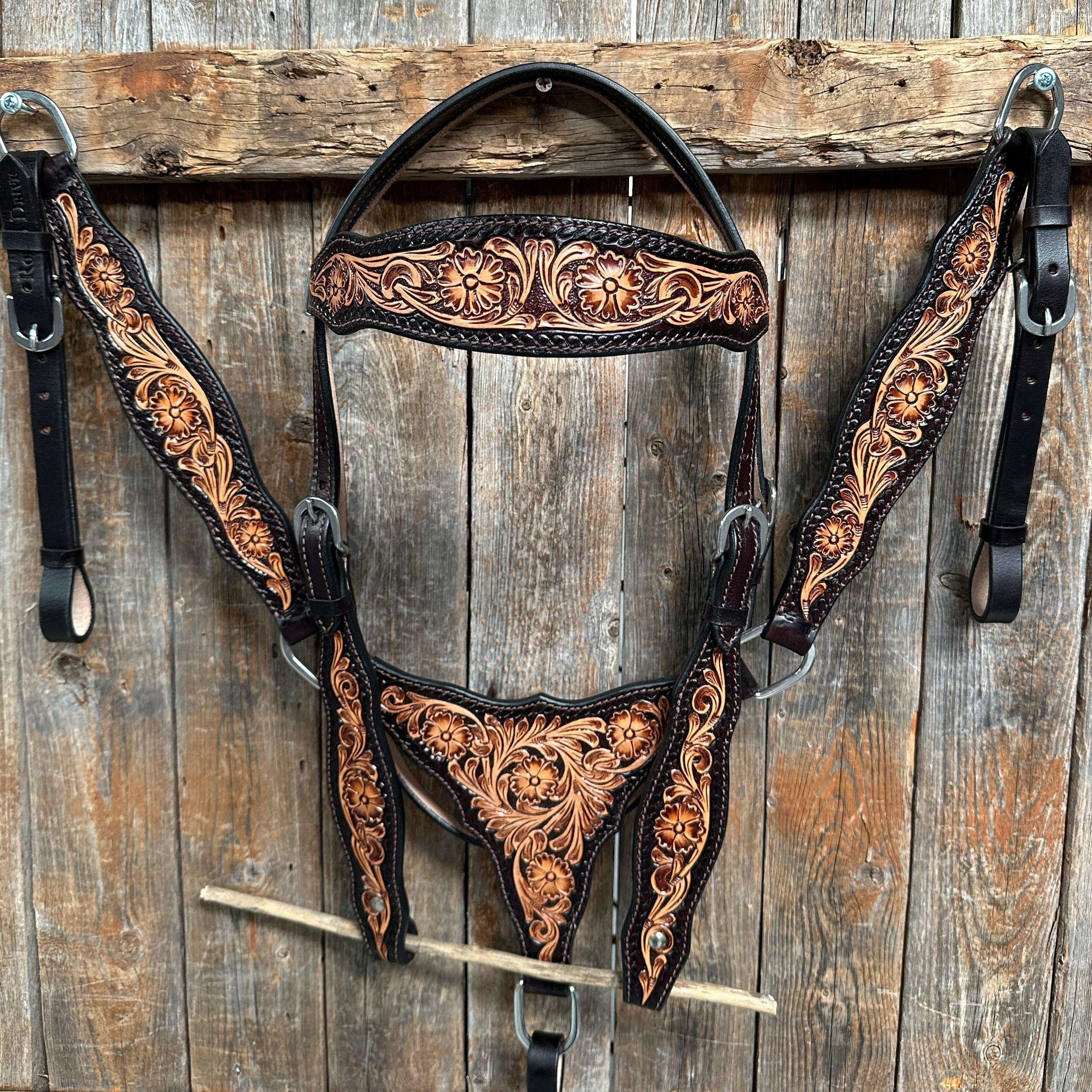 Two Tone Floral Headstall/Breastcollar Set - RODEO DRIVE