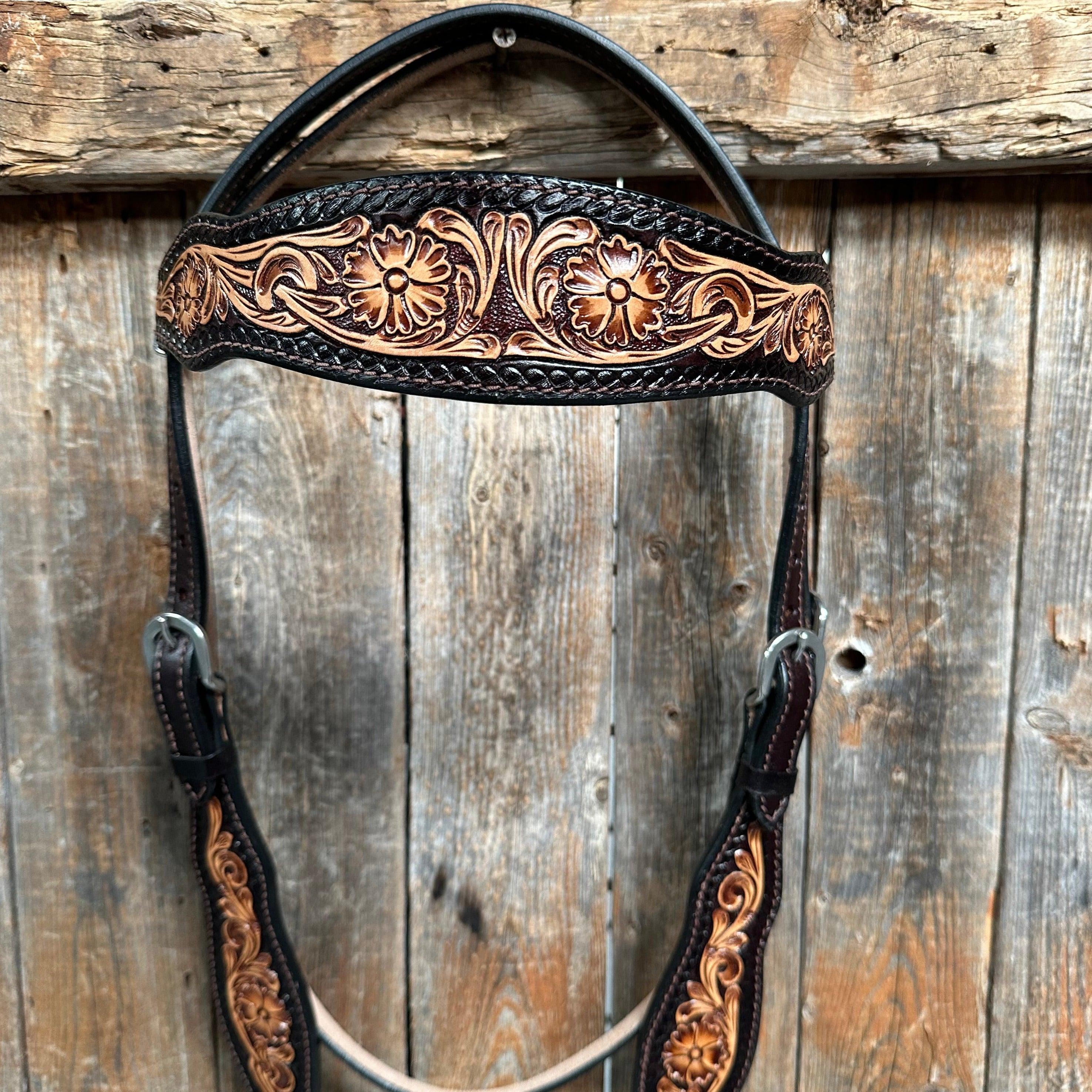 Two Tone Floral Browband Headstall / Bridle #FK135 - RODEO DRIVE