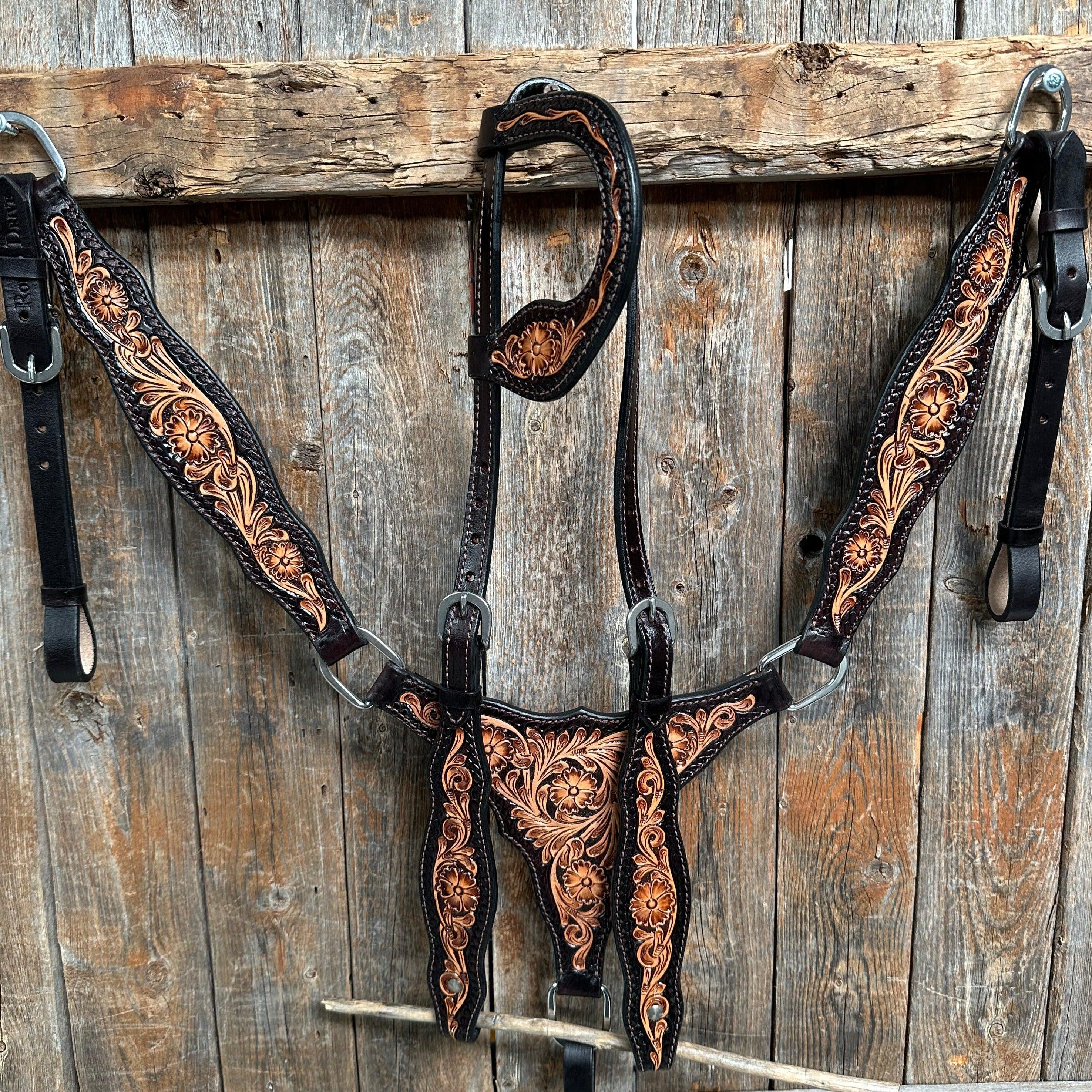 Two Tone Floral Headstall/Breastcollar Set - RODEO DRIVE