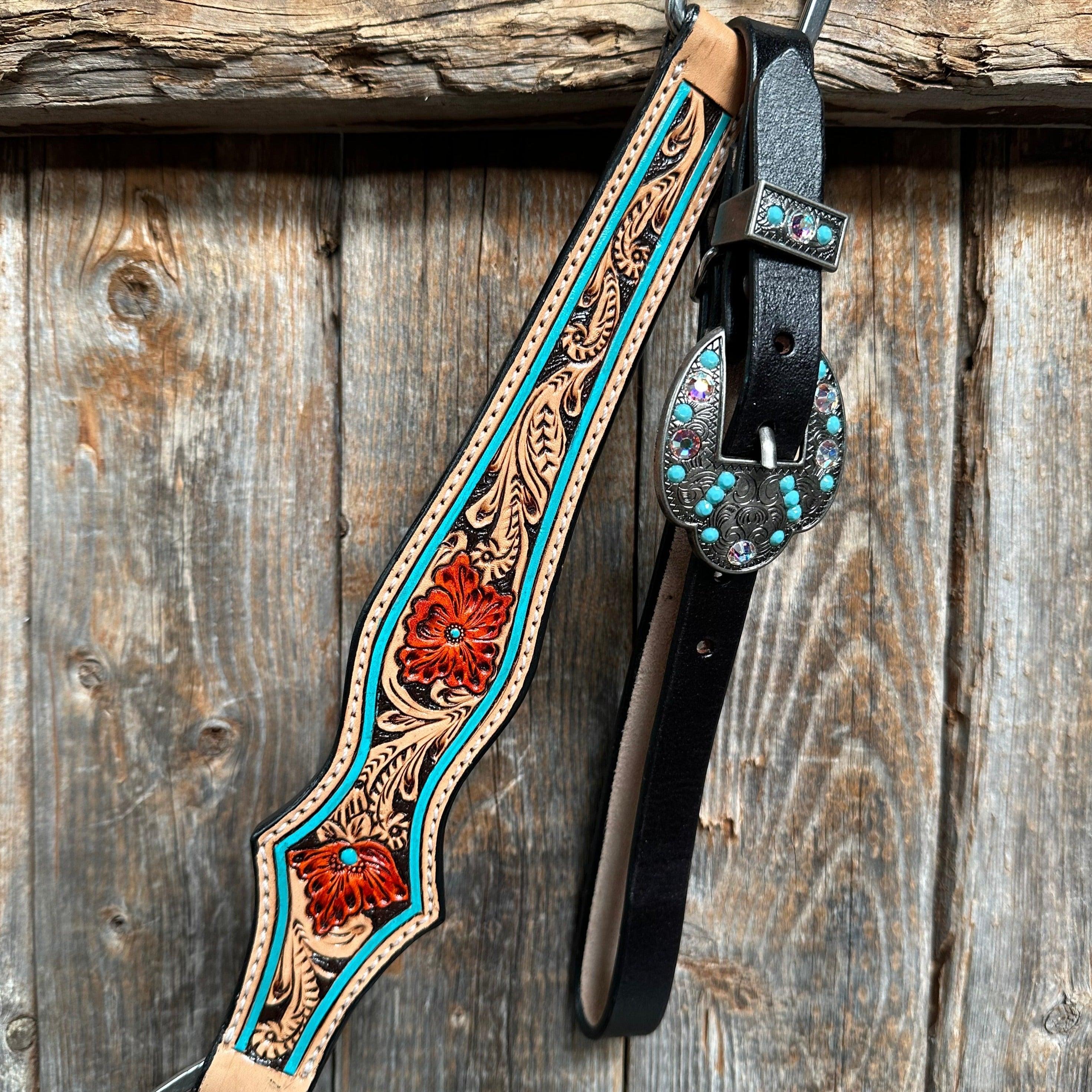 Teal Two Tone Orange and Turquoise Browband/ Breastcollar #BBBC521 - RODEO DRIVE