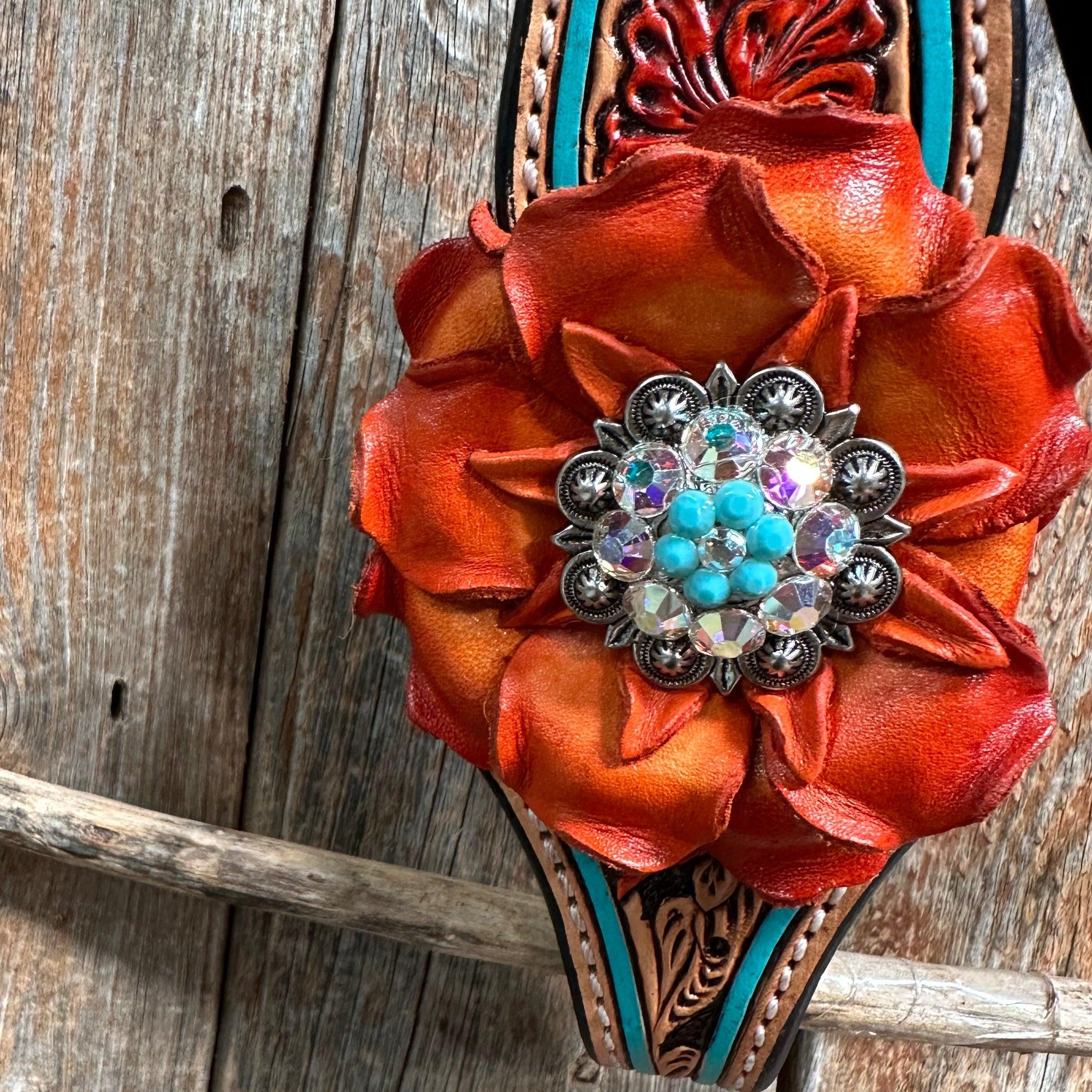 Teal Two Tone Orange and Turquoise Browband/ Breastcollar #BBBC521 - RODEO DRIVE