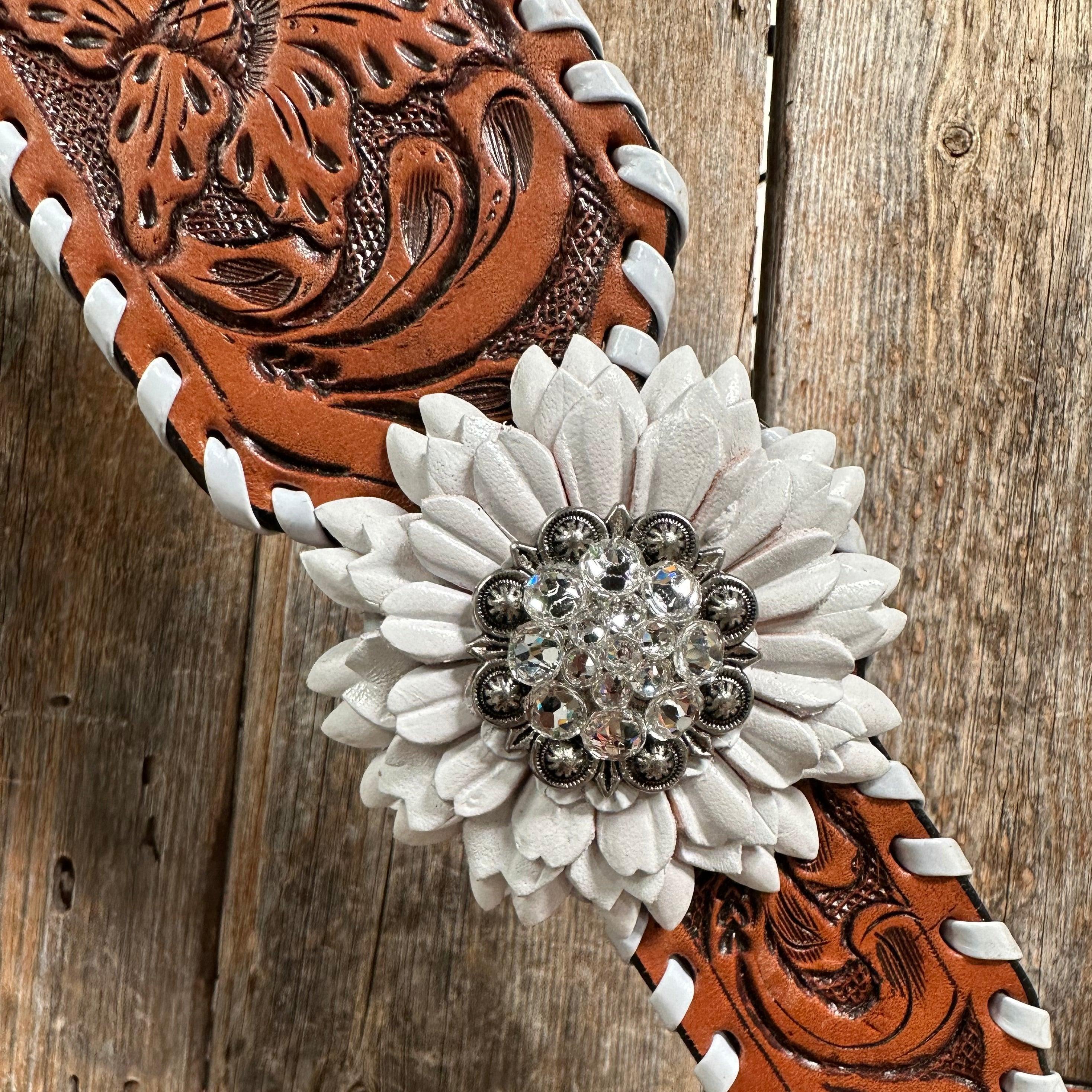 Light Oil Whipstitch White Daisy One Ear/ Breastcollar #OEBC519 - RODEO DRIVE