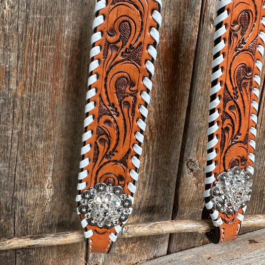 Light Oil Whipstitch White Daisy One Ear/ Breastcollar #OEBC519 - RODEO DRIVE