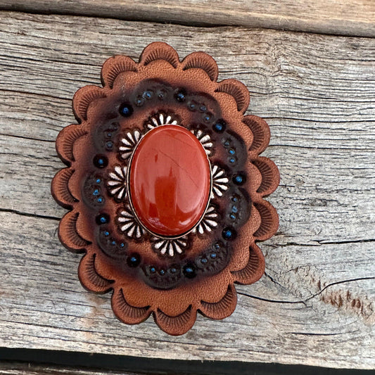 Leather Rosette with Rust Cabochon Western Concho R102CABRU - RODEO DRIVE