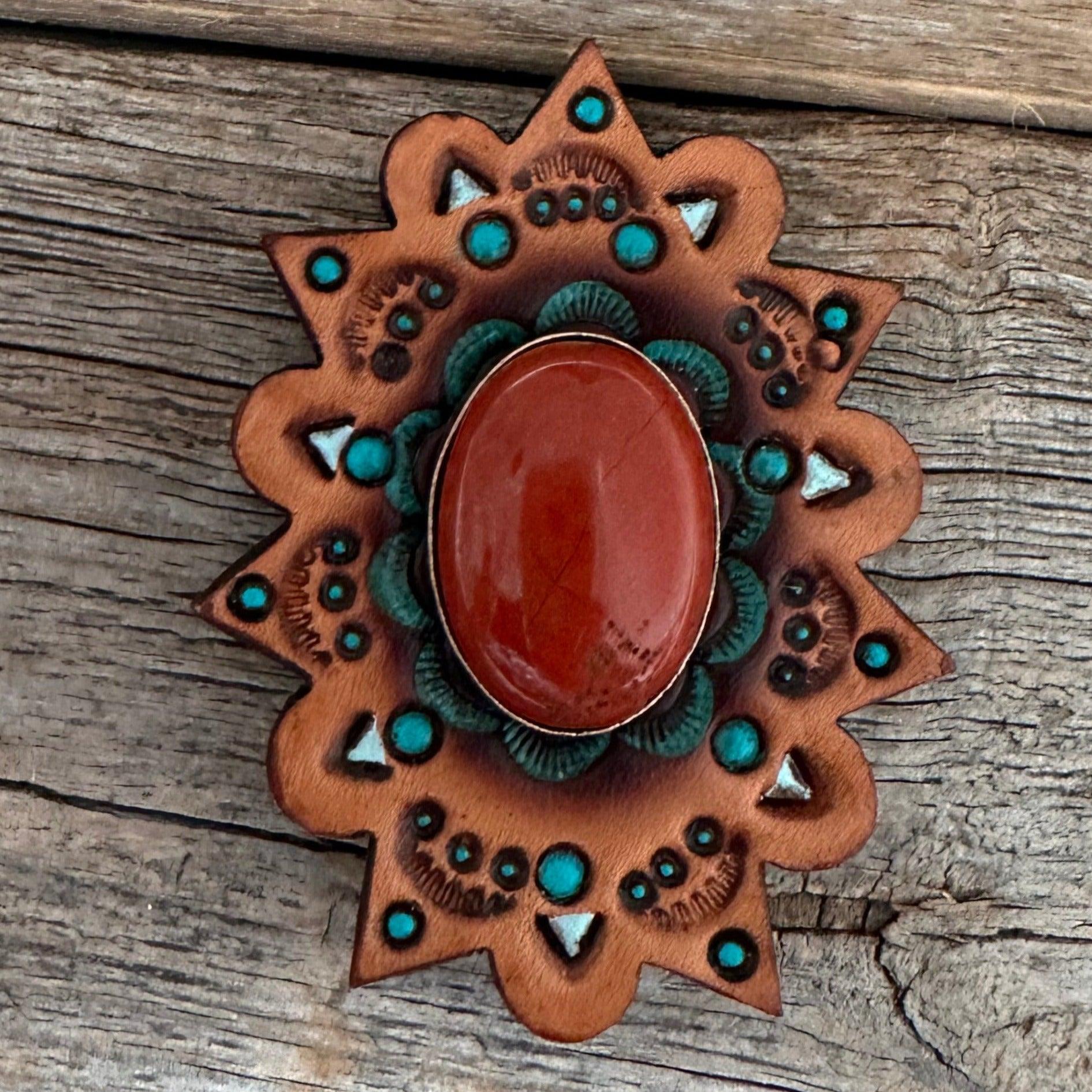 Leather Rosette Starburst - Rust Cabochon Western Concho R110CABRU - RODEO DRIVE