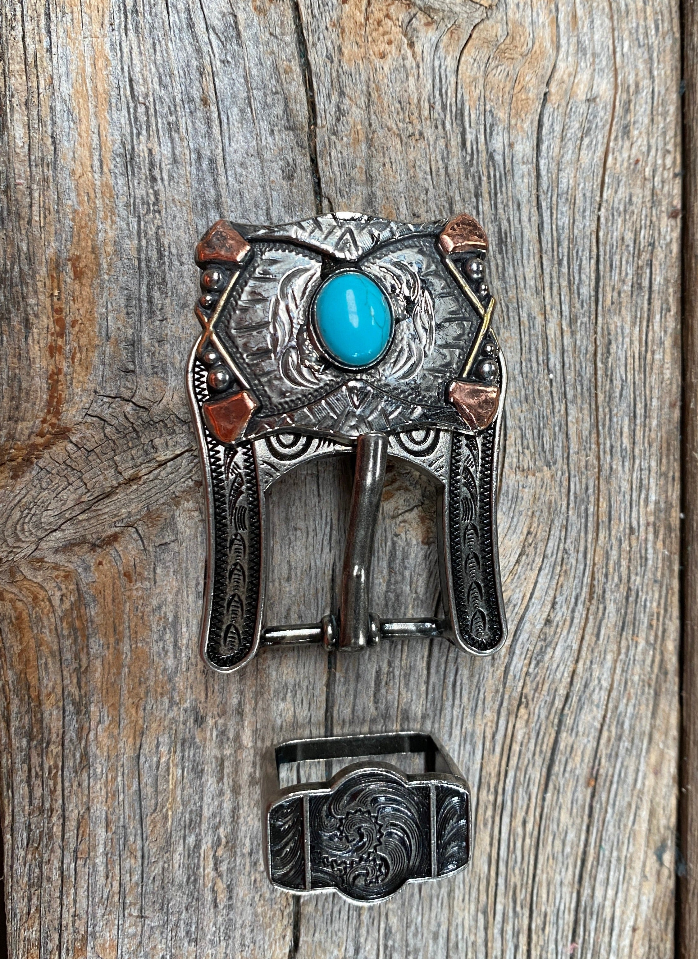 Copper Turquoise Buckle & Keeper W180B