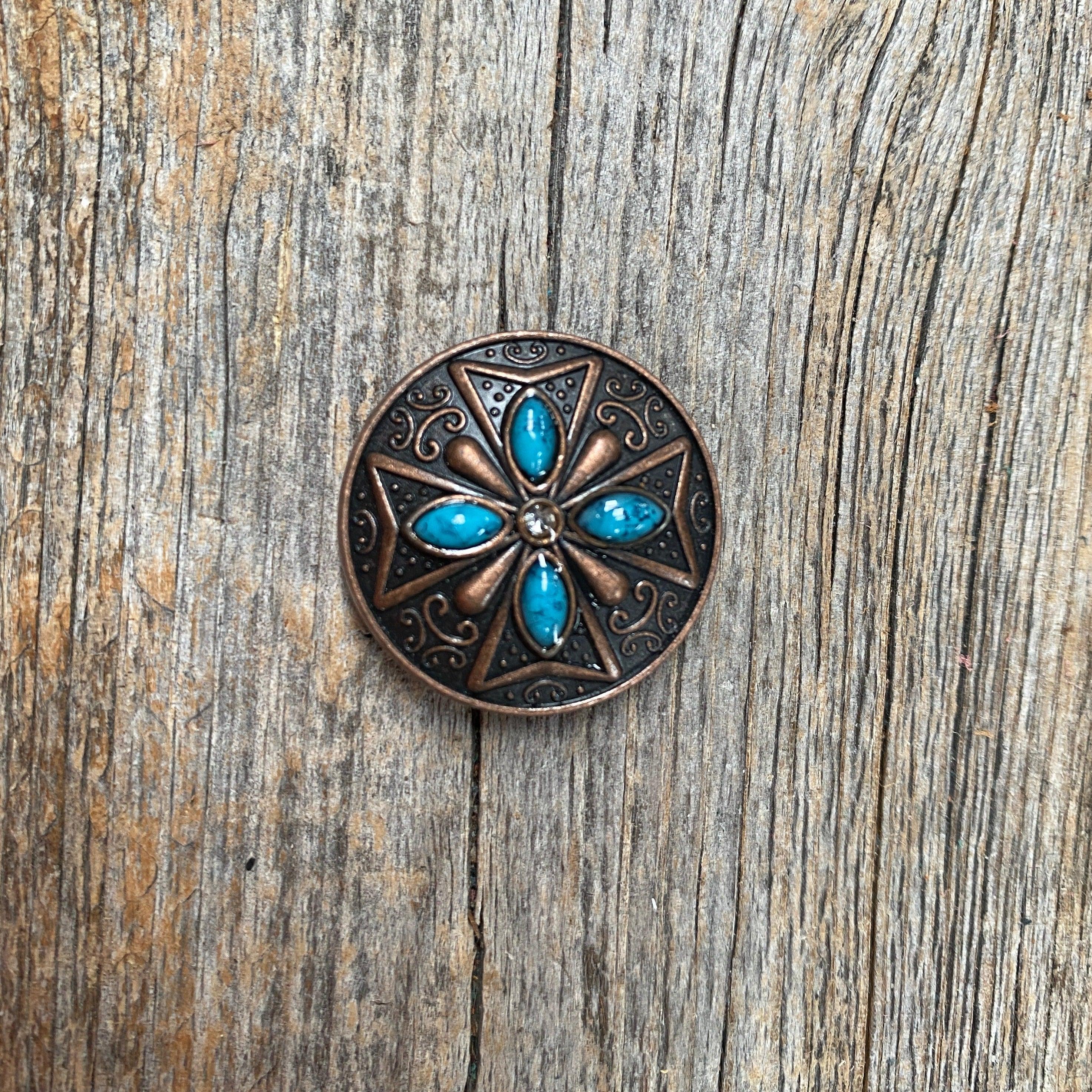 Copper Turquoise & Clear Crystal Concho 1