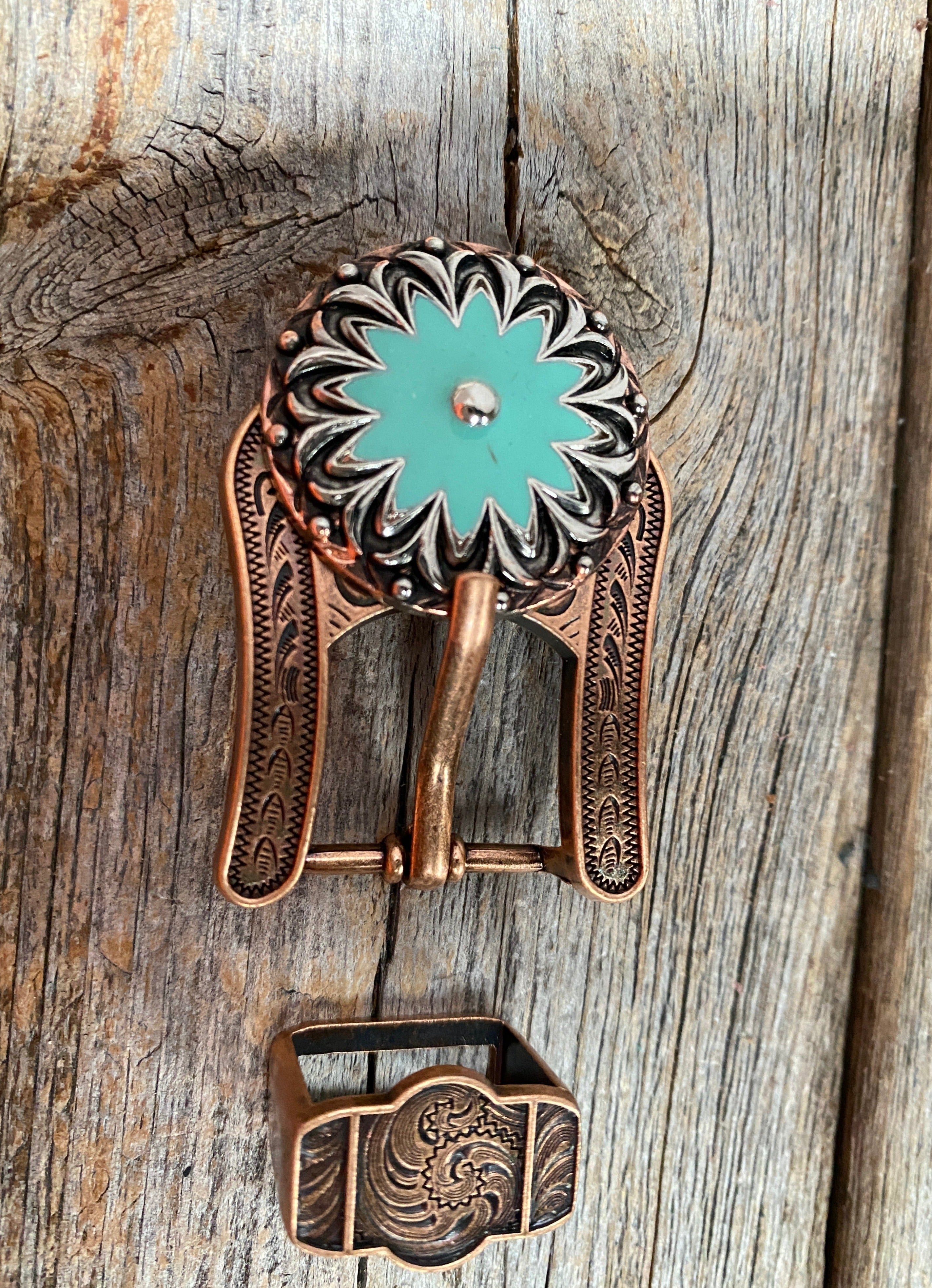 Copper & Antique Silver Turquoise Flower Concho Buckle Adapter W122COBA - RODEO DRIVE
