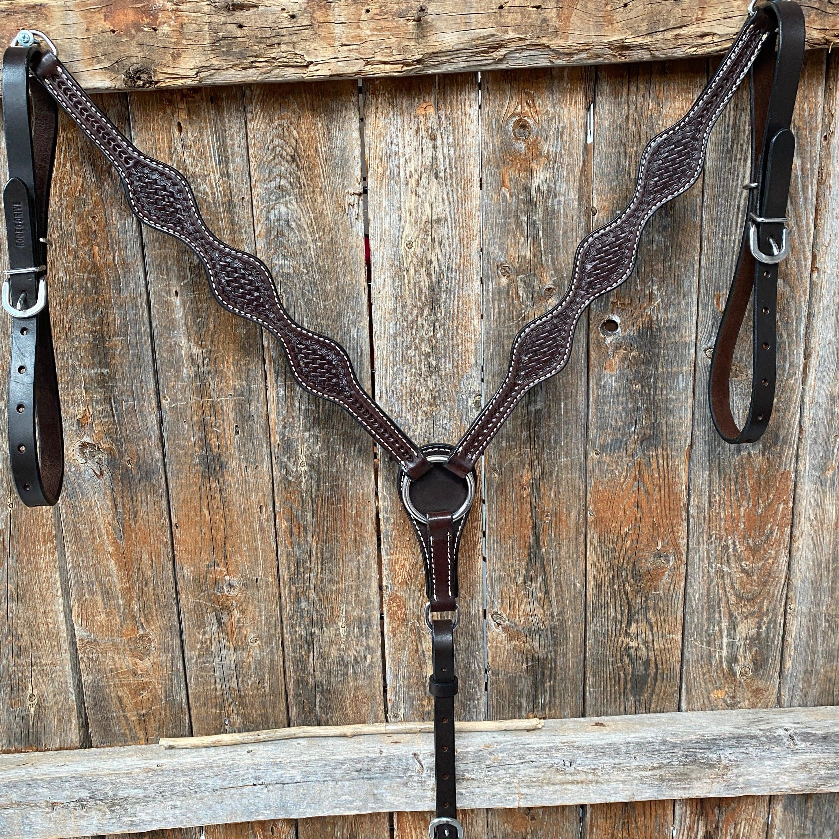 Basketweave Scalloped Dark Oil Breastcollar - RODEO DRIVE