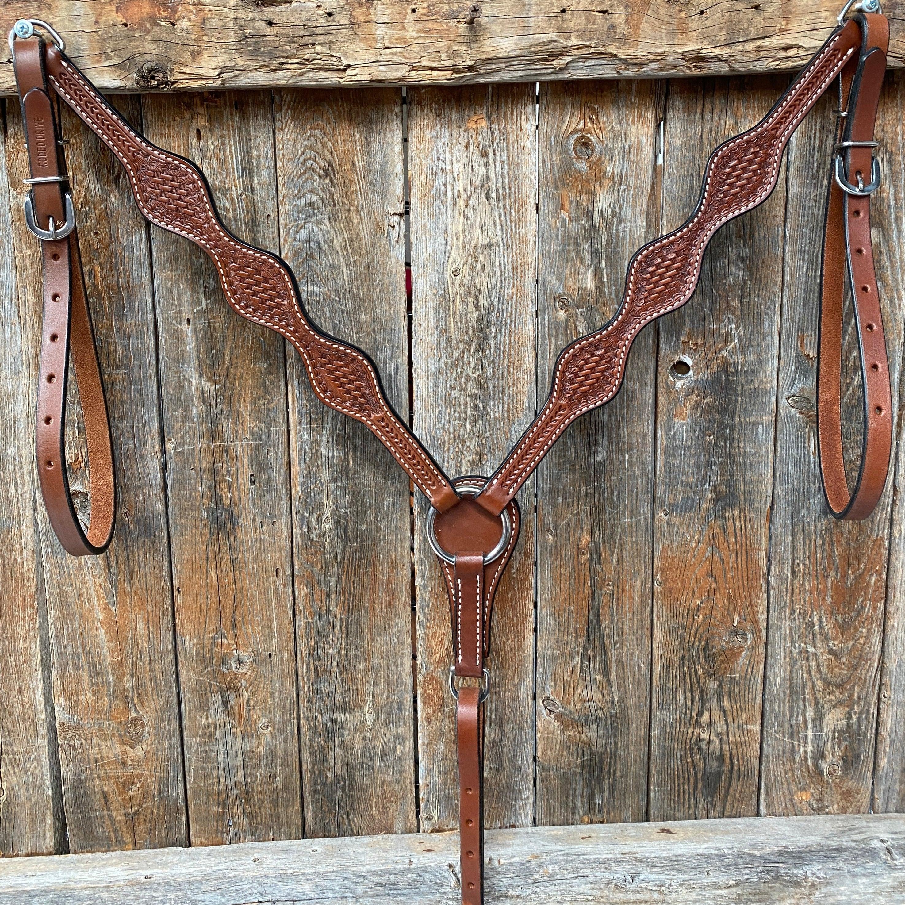 Basketweave Scalloped Medium Oil Breastcollar - RODEO DRIVE